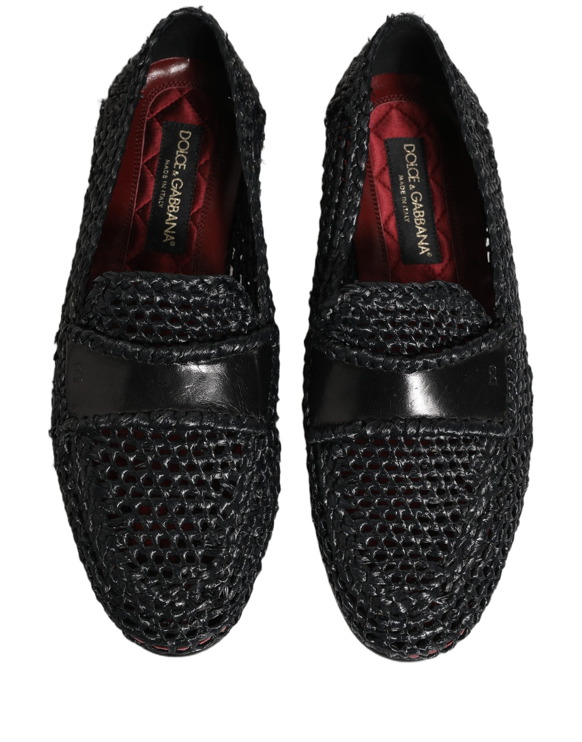 Dolce & Gabbana Black Woven Raffia Slip On Loafers Men's Shoes
