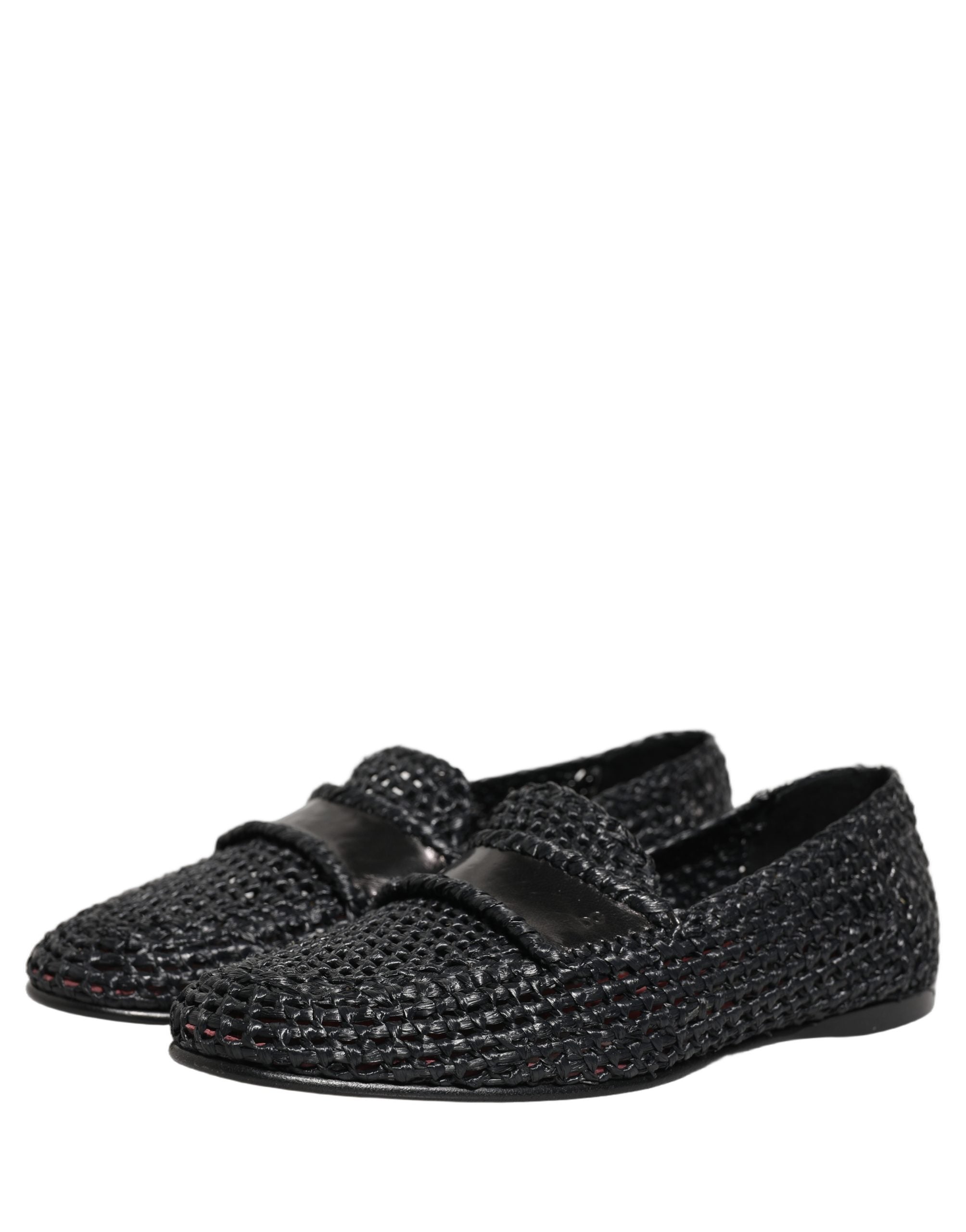 Dolce & Gabbana Black Woven Raffia Slip On Loafers Men's Shoes