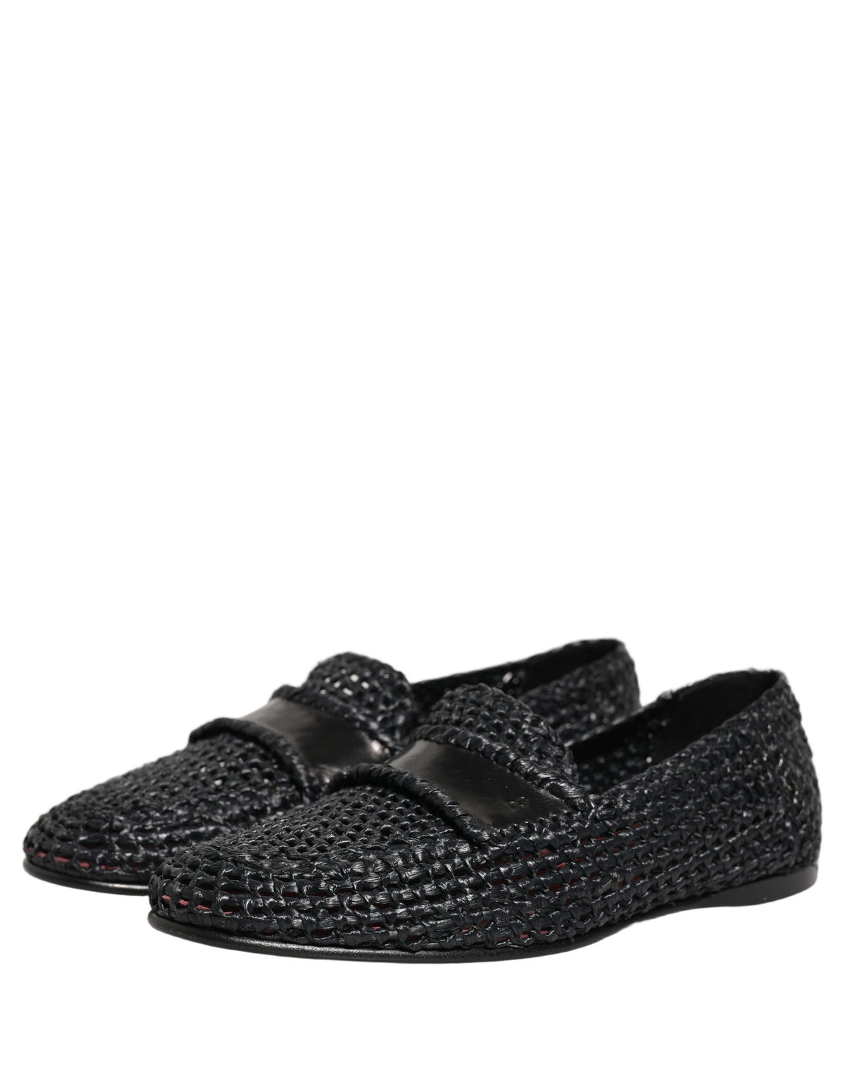 Dolce & Gabbana Black Woven Raffia Slip On Loafers Men's Shoes