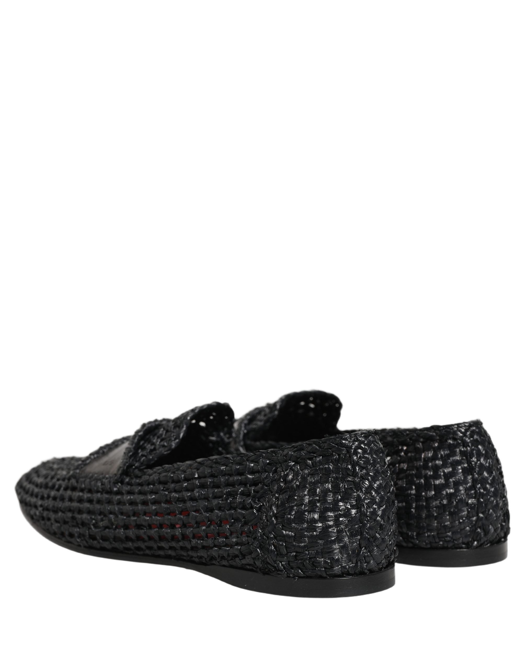 Dolce & Gabbana Black Woven Raffia Slip On Loafers Men's Shoes