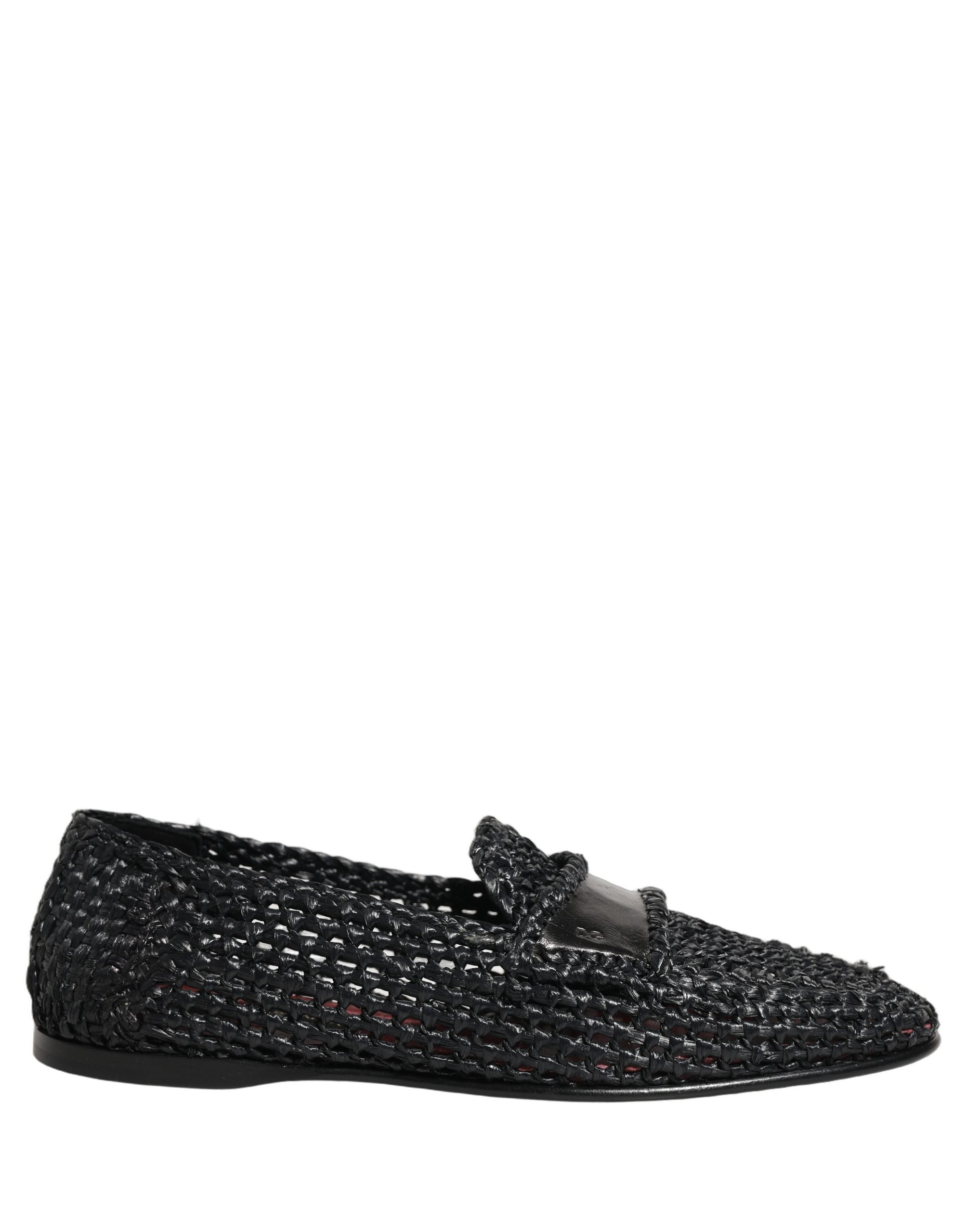 Dolce & Gabbana Black Woven Raffia Slip On Loafers Men's Shoes