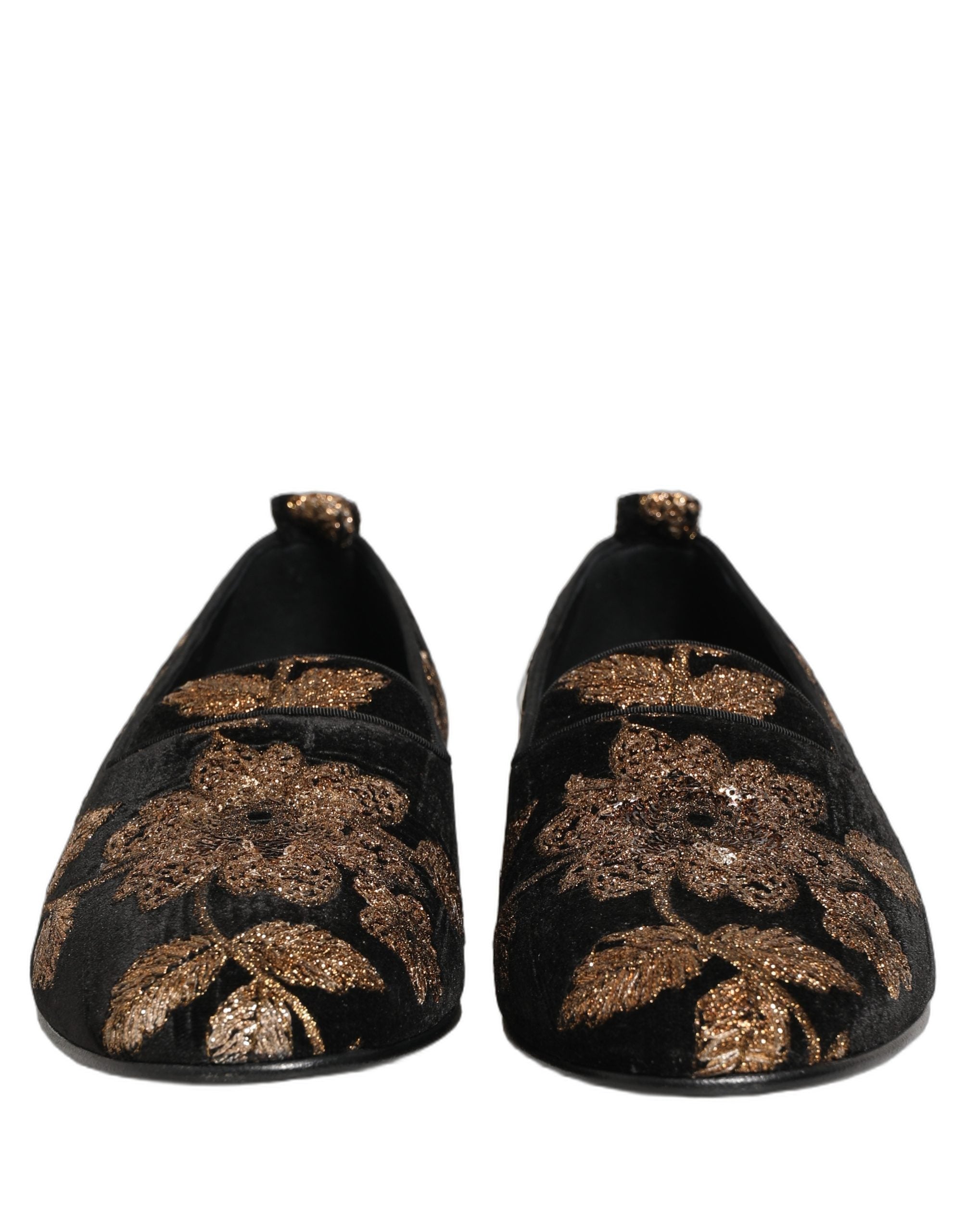 Dolce & Gabbana Black Floral Jacquard Dress Loafers Men's Shoes