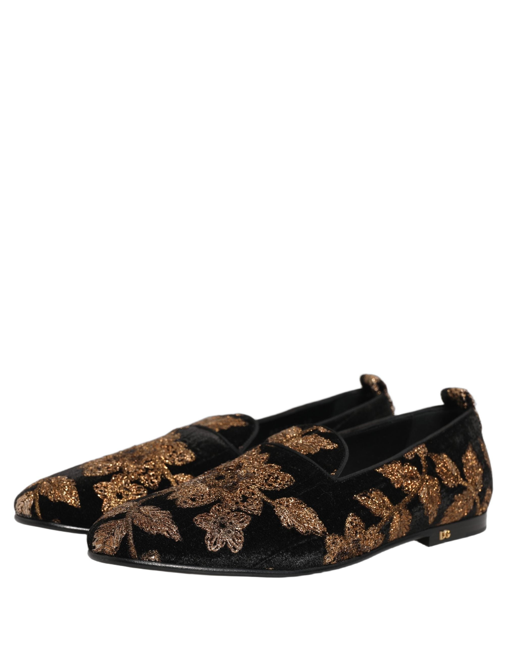 Dolce & Gabbana Black Floral Jacquard Dress Loafers Men's Shoes