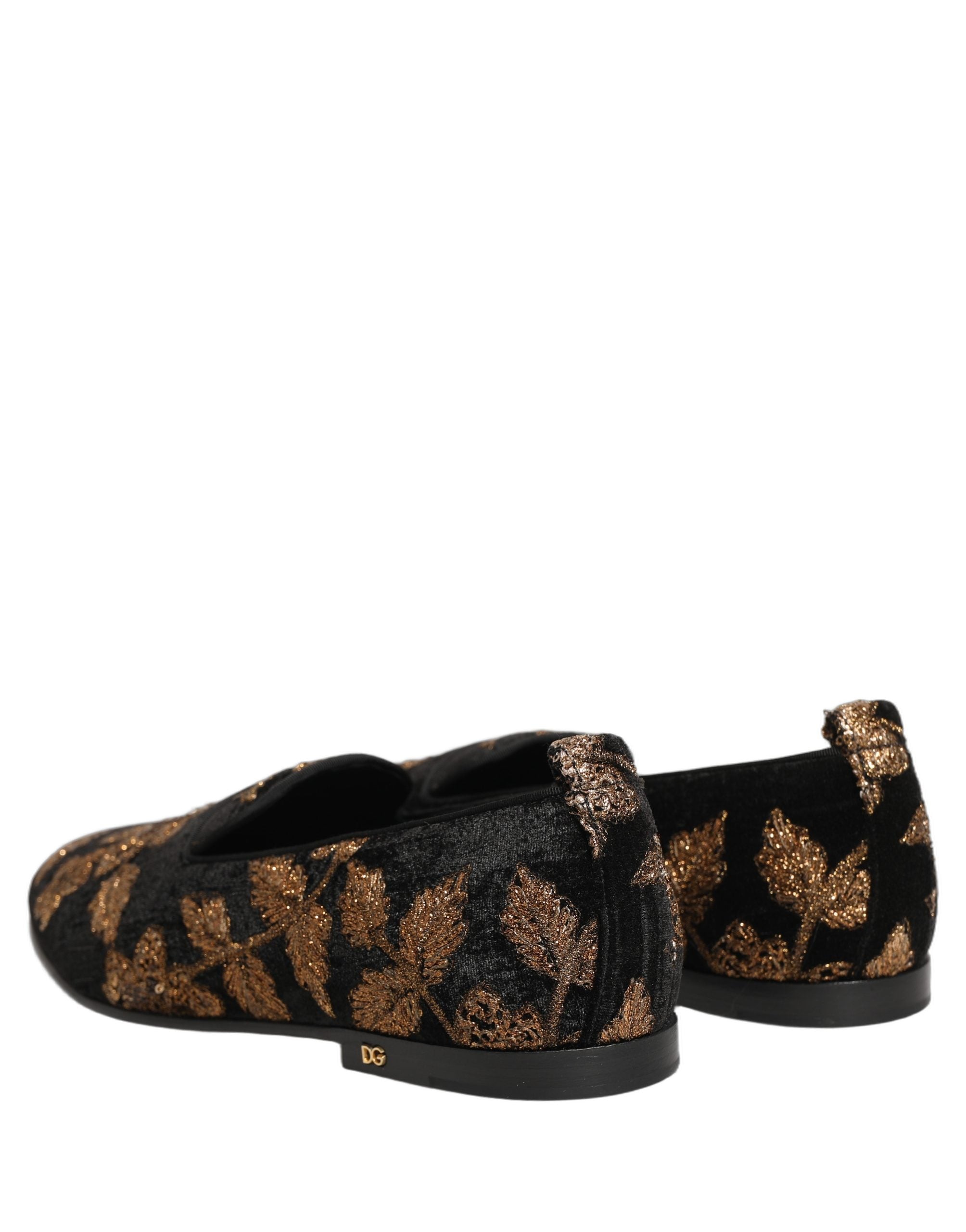 Dolce & Gabbana Black Floral Jacquard Dress Loafers Men's Shoes