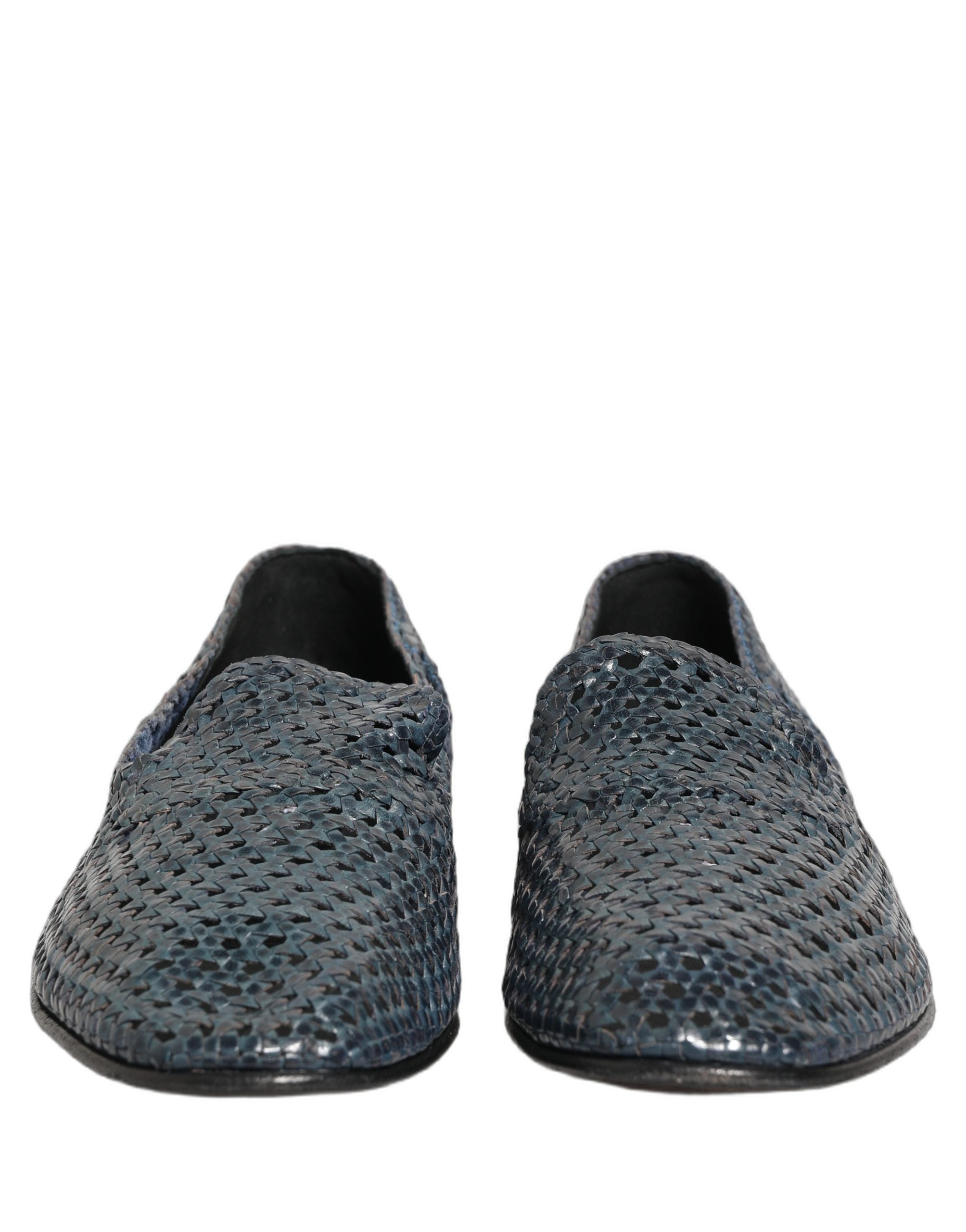 Dolce & Gabbana Blue Woven Raffia Slip On Loafers Men Men's Shoes (Pre-Owned)