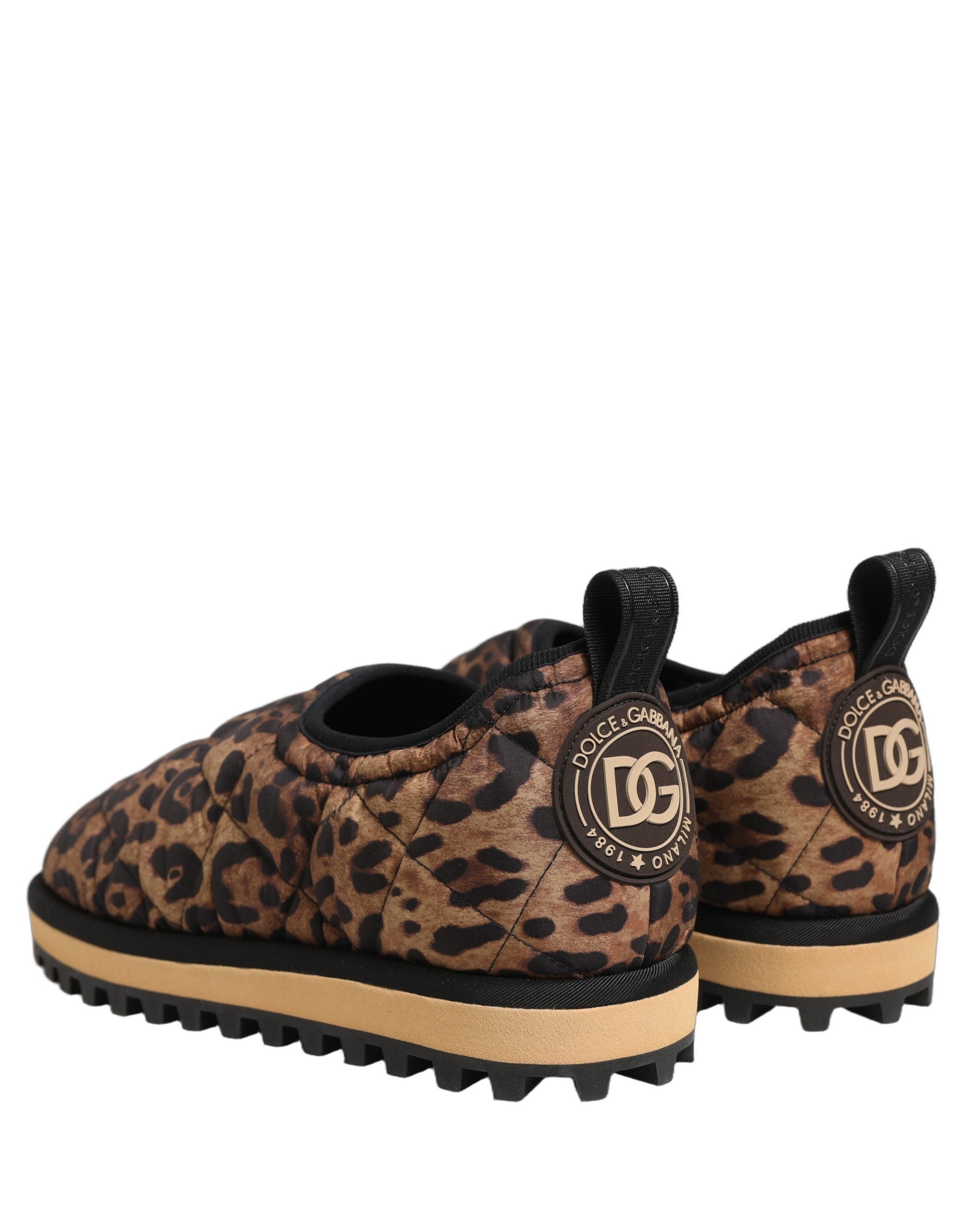 Dolce & Gabbana Brown Leopard Print Quilted Men Sneakers Men's Shoes