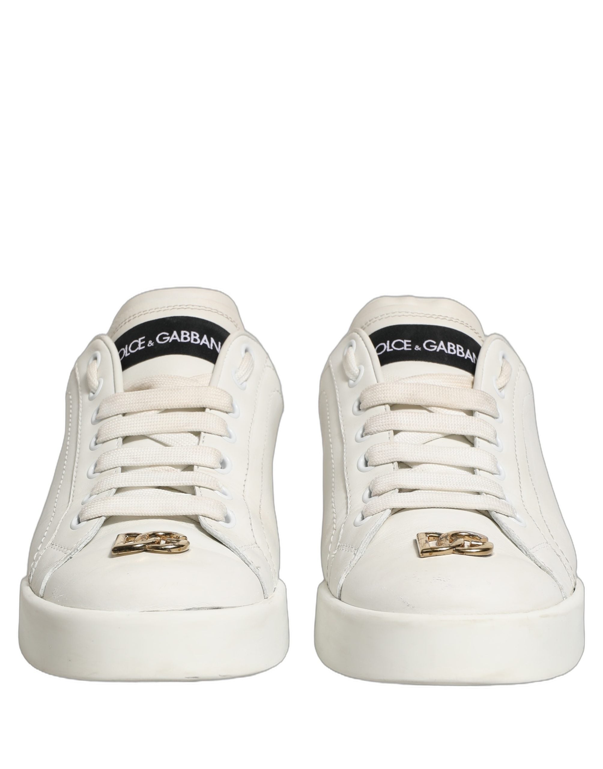 Dolce & Gabbana White Leather Logo Plaque Low Top Sneakers Women's Shoes (Pre-Owned)