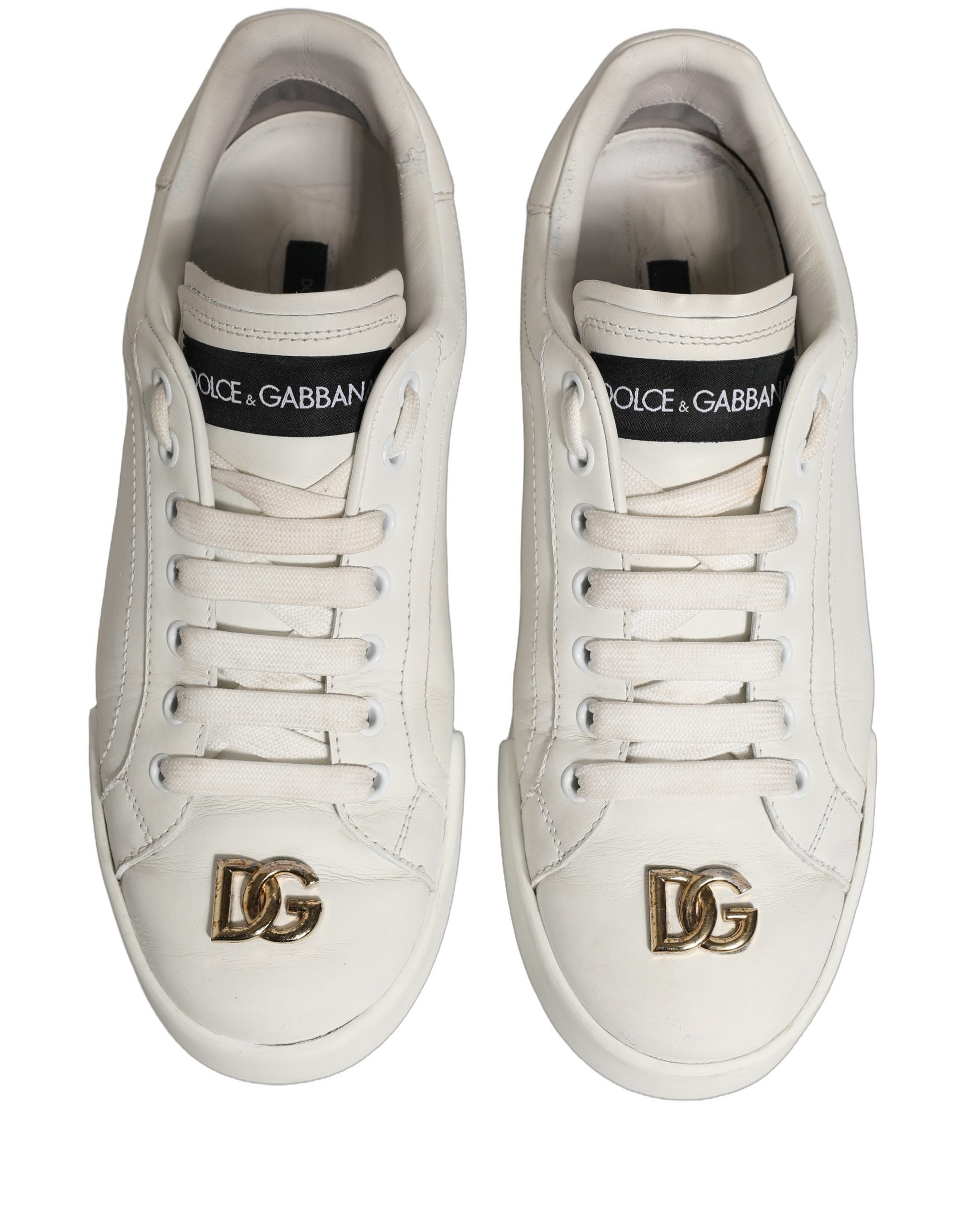 Dolce & Gabbana White Leather Logo Plaque Low Top Sneakers Women's Shoes (Pre-Owned)
