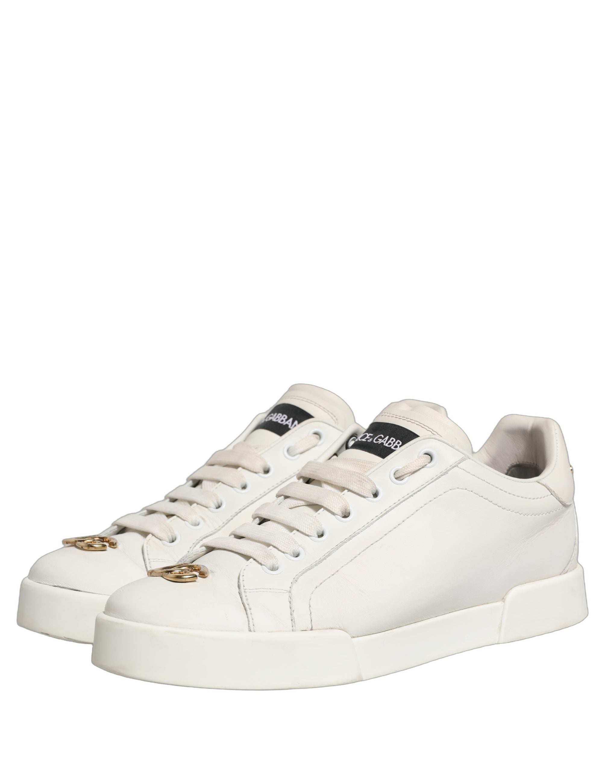 Dolce & Gabbana White Leather Logo Plaque Low Top Sneakers Women's Shoes (Pre-Owned)