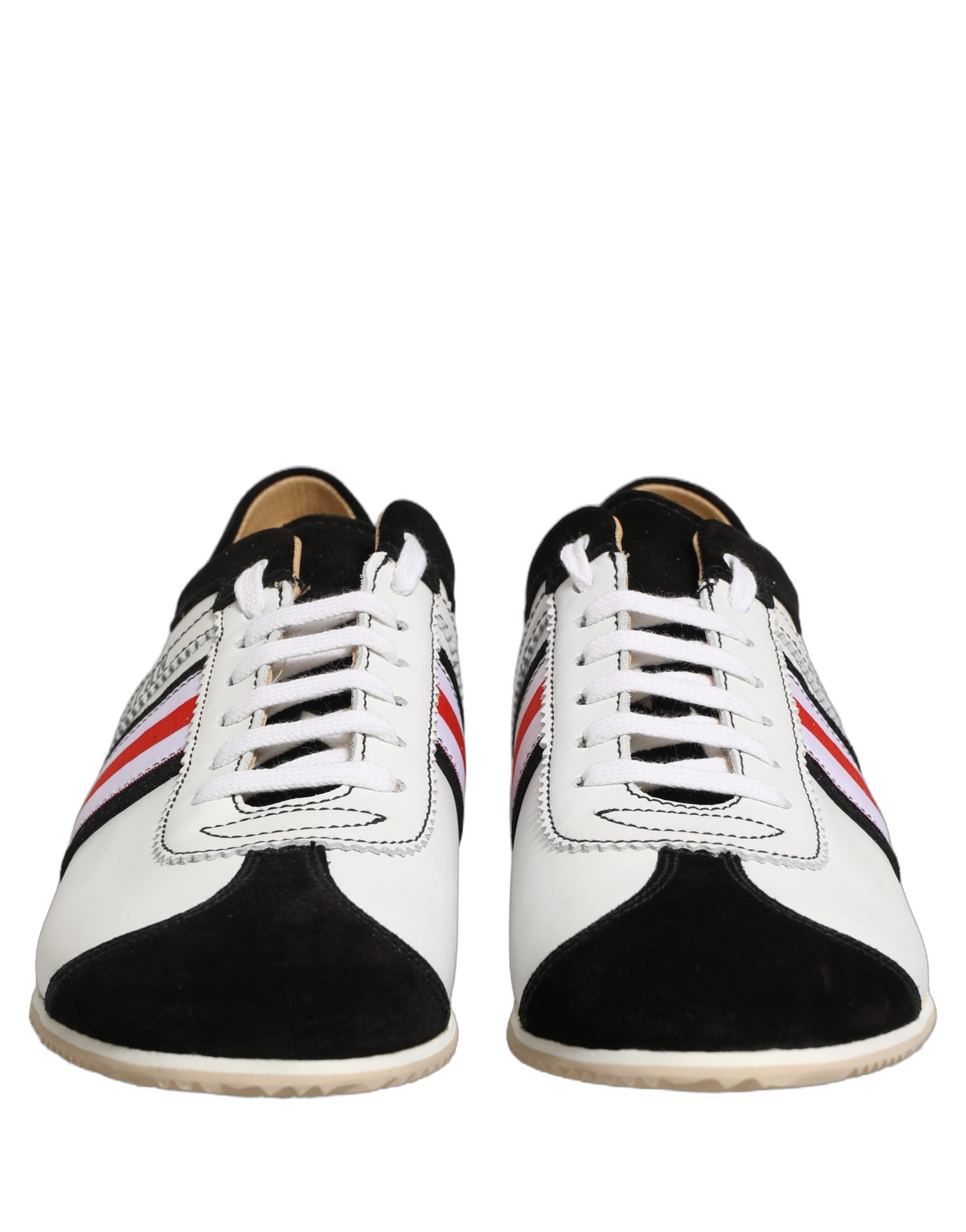 Dolce & Gabbana Black White Leather Suede Low Top Sneakers Women's Shoes