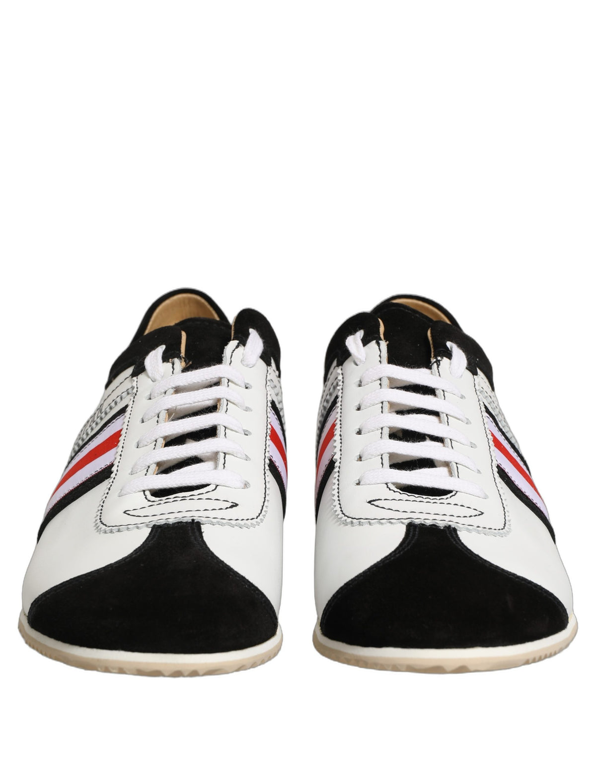 Dolce & Gabbana Black White Leather Suede Low Top Sneakers Women's Shoes