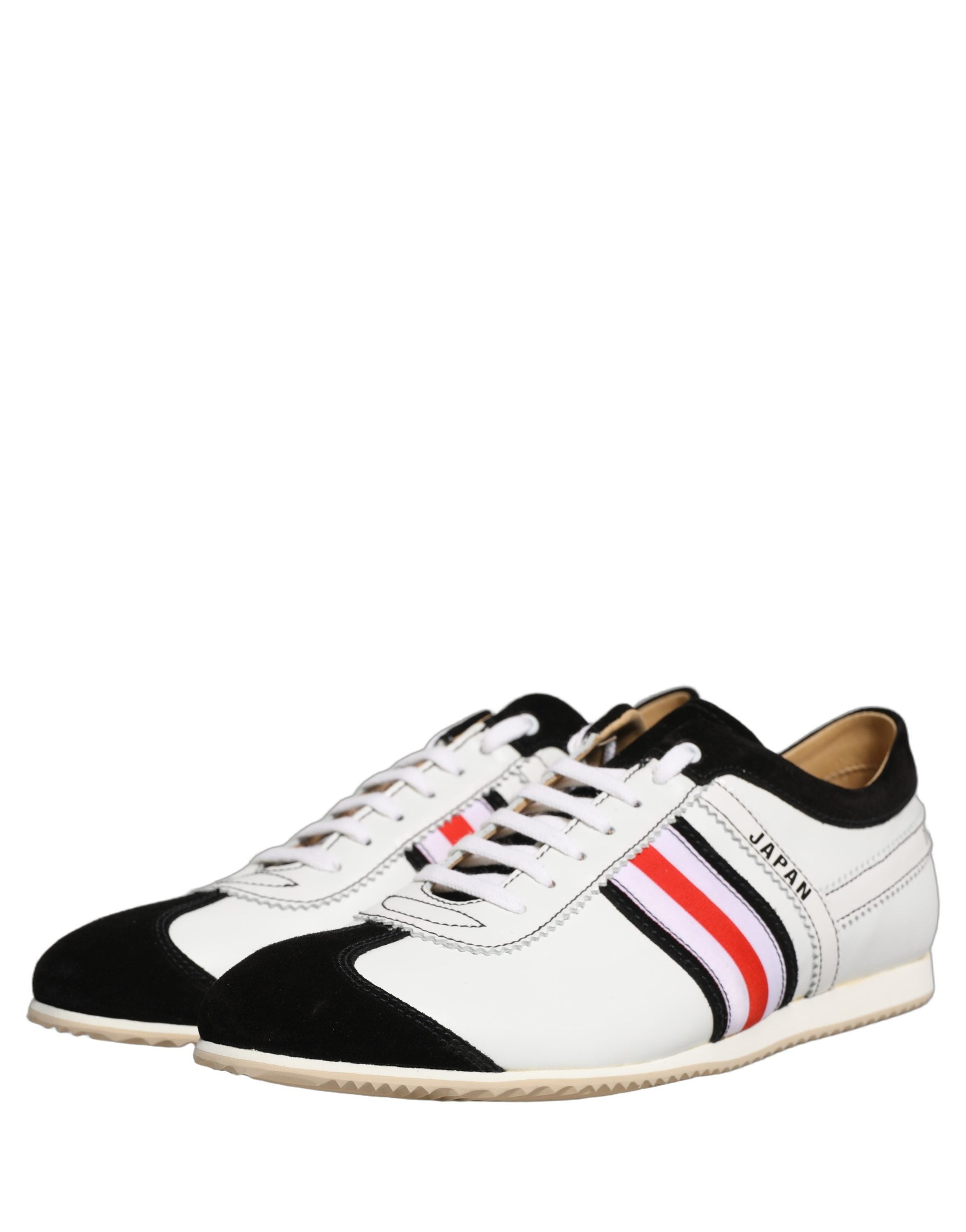 Dolce & Gabbana Black White Leather Suede Low Top Sneakers Women's Shoes