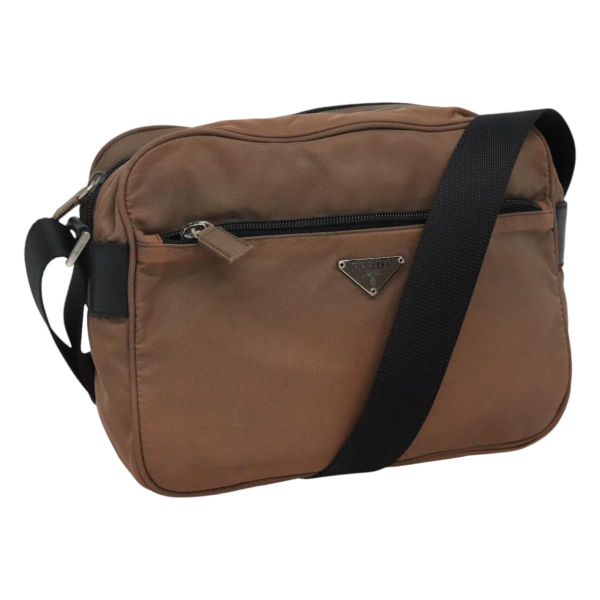 Prada Tessuto Brown Synthetic Shoulder Bag (Pre-Owned)