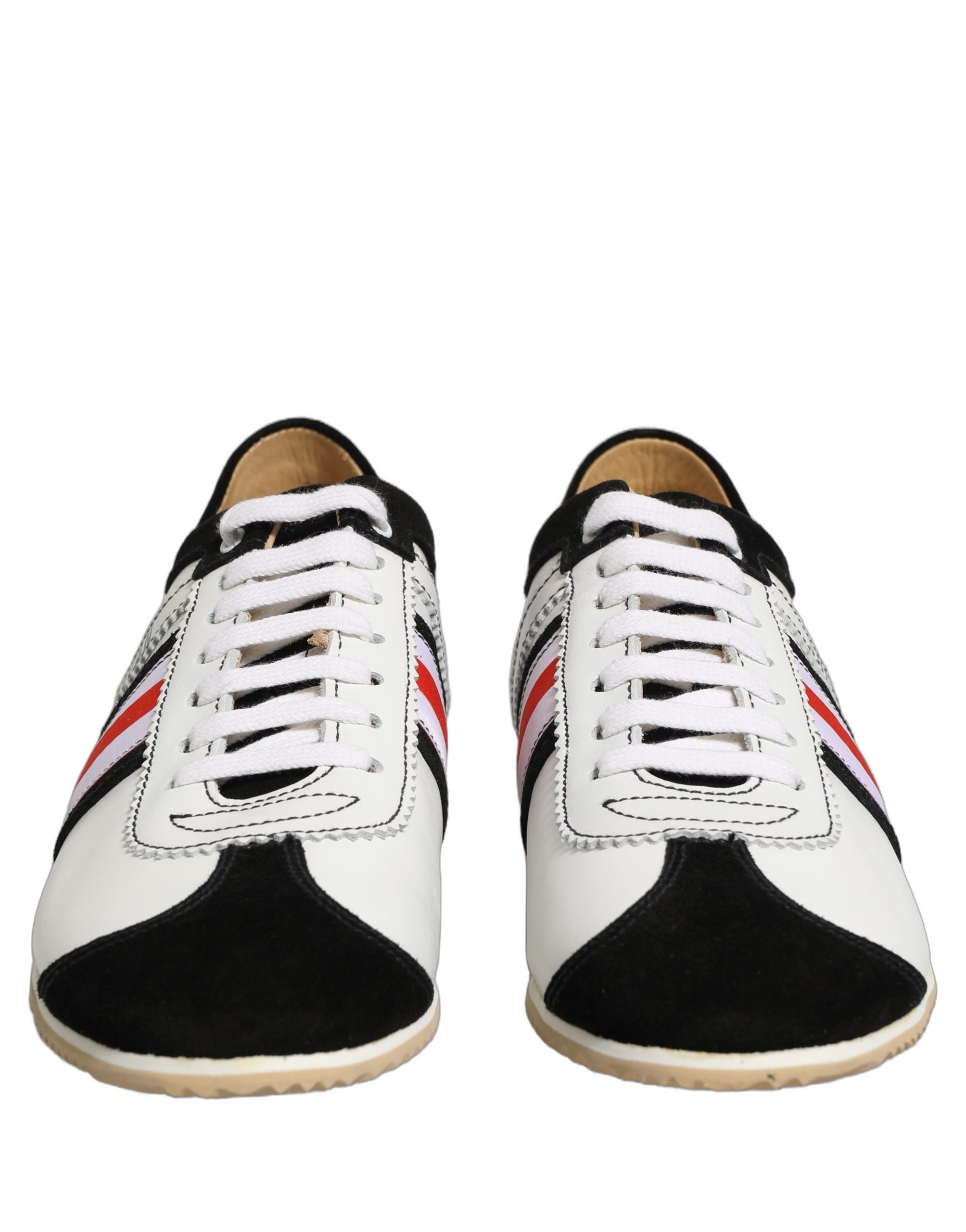Dolce & Gabbana Black White Leather Suede Low Top Sneakers Women's Shoes (Pre-Owned)