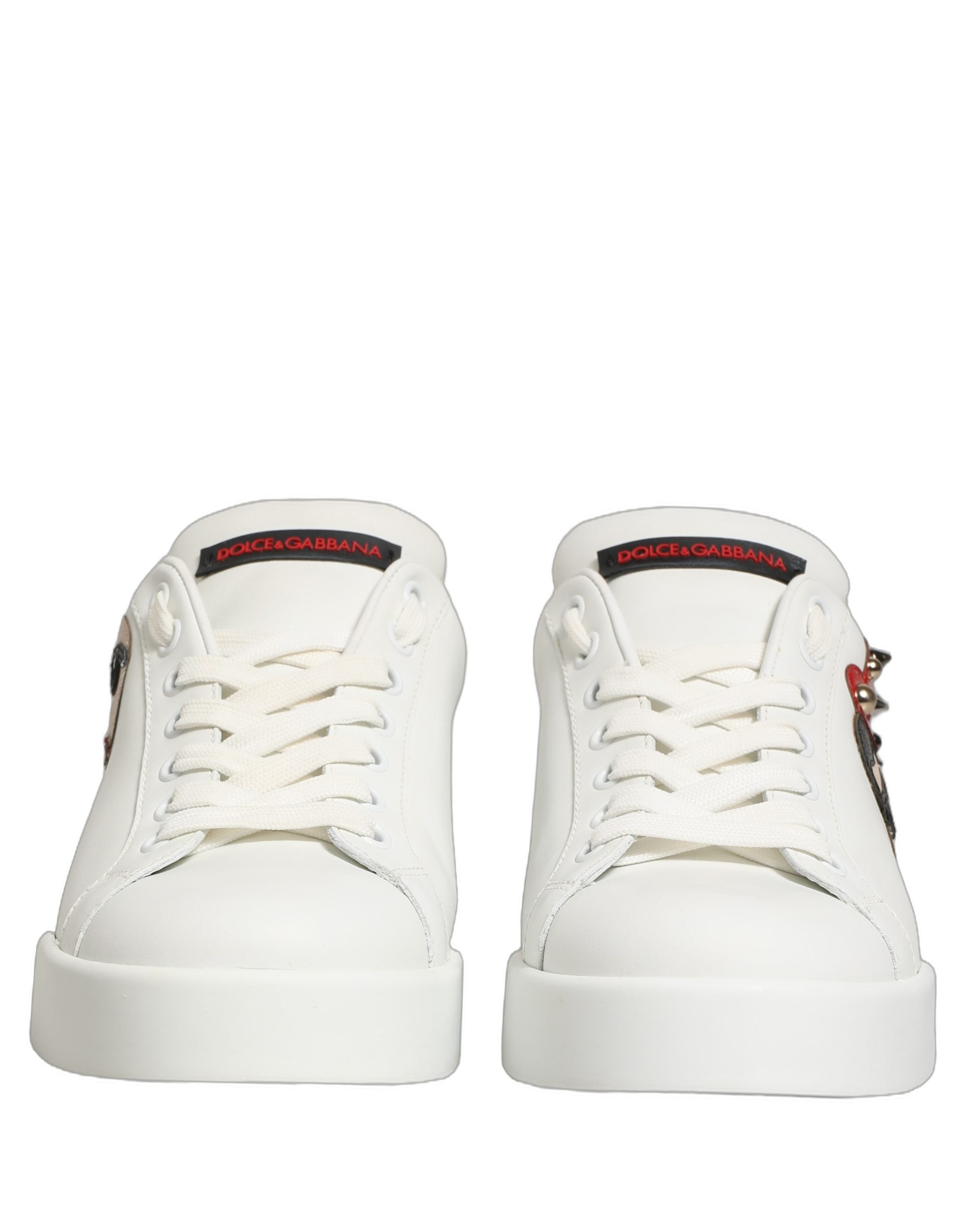 Dolce & Gabbana White Patch Calfskin Nappa Portofino Sneakers Women's Shoes