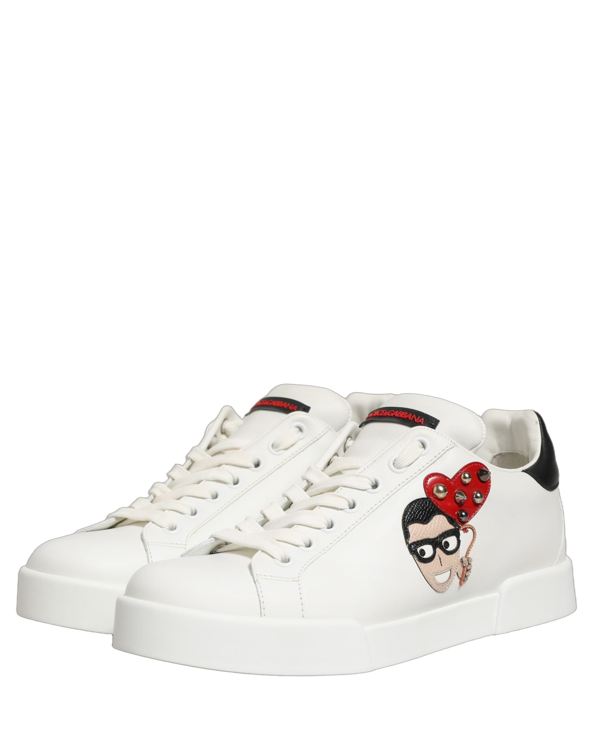 Dolce & Gabbana White Patch Calfskin Nappa Portofino Sneakers Women's Shoes