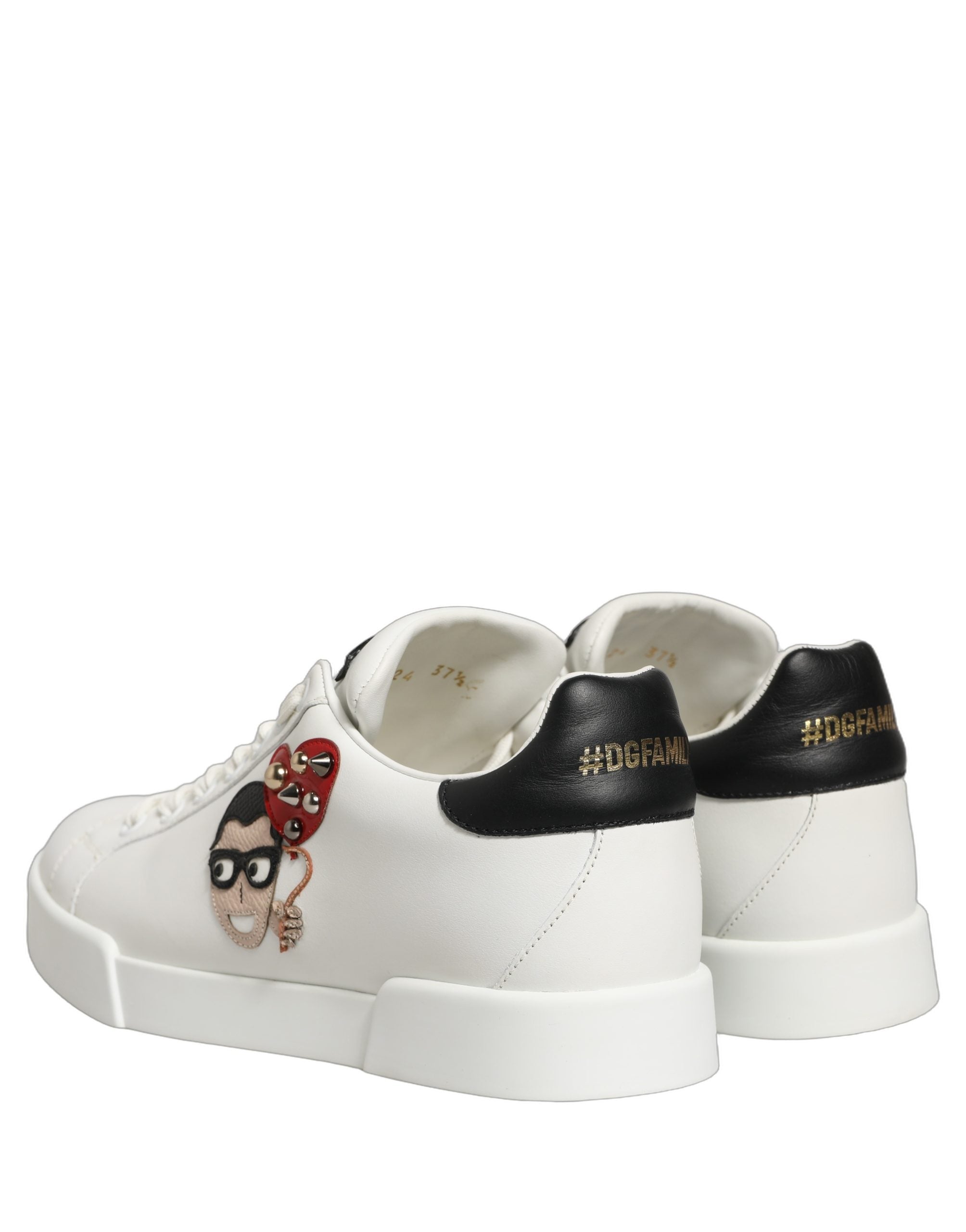 Dolce & Gabbana White Patch Calfskin Nappa Portofino Sneakers Women's Shoes