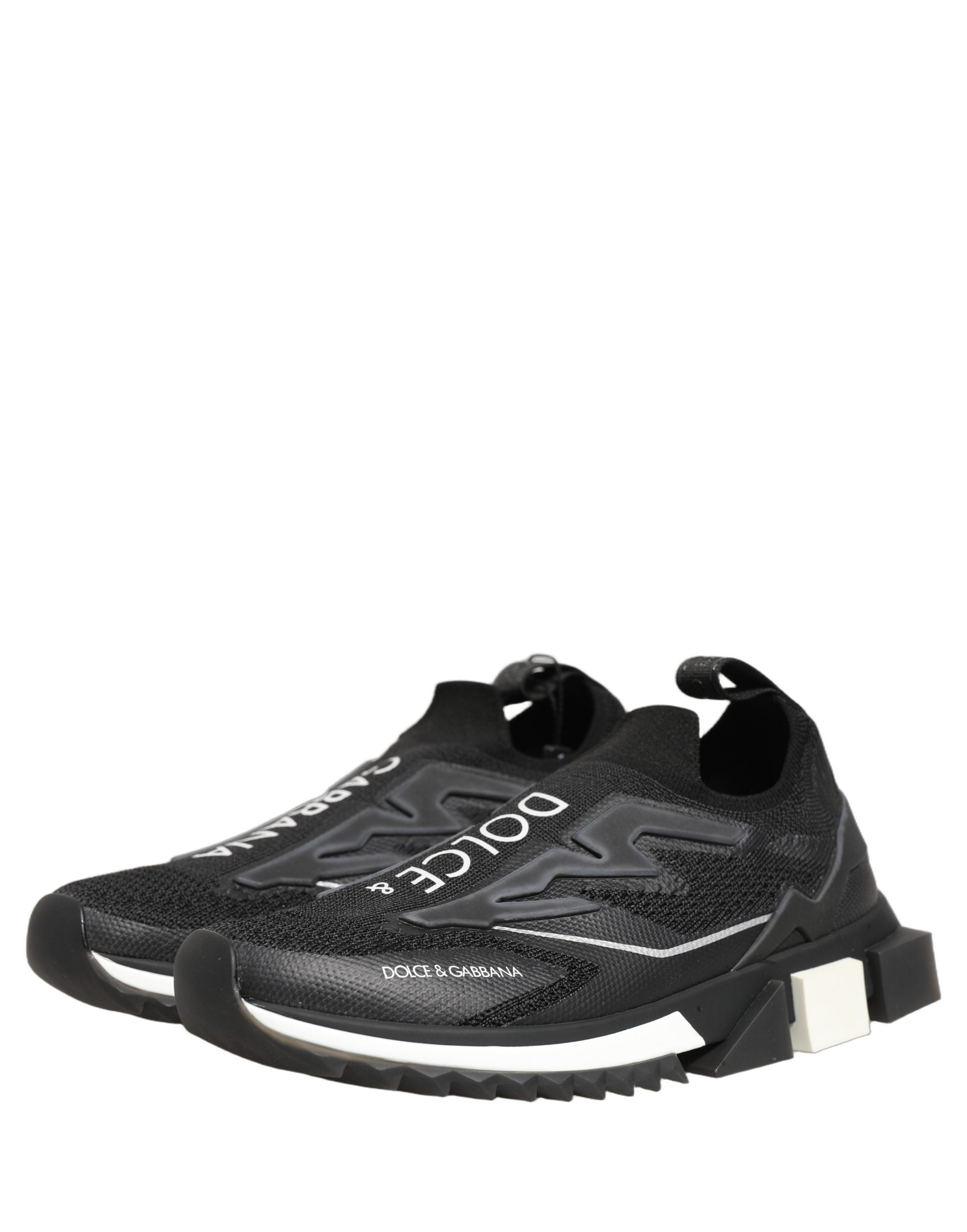 Dolce & Gabbana Black White Sorrento Slip-On Logo Sneakers Women's Shoes
