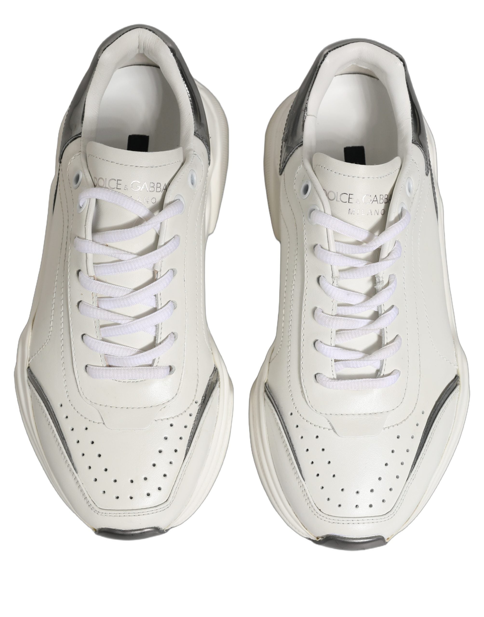 Dolce & Gabbana White Silver Daymaster Leather Low Top Sneakers Women's Shoes (Pre-Owned)