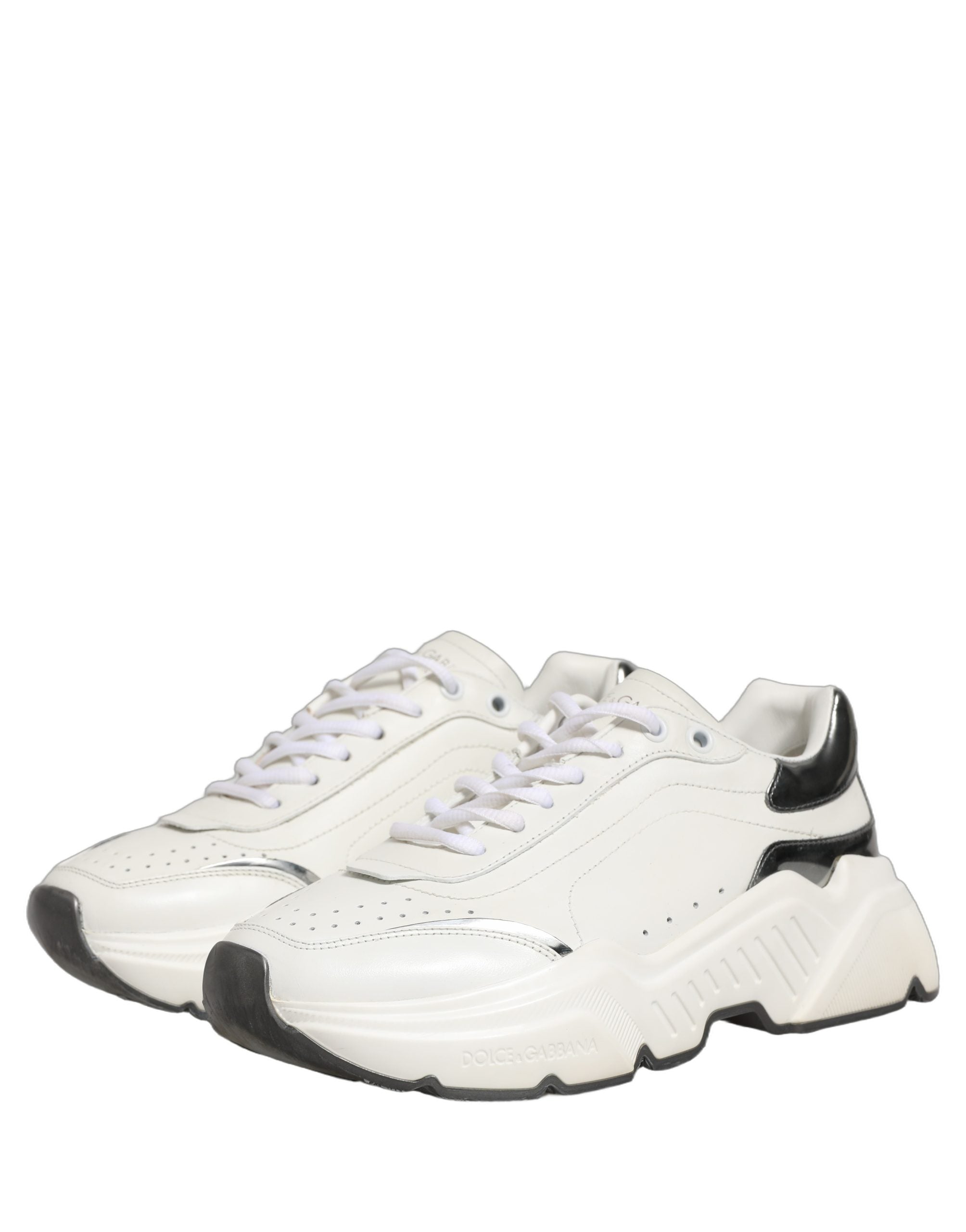 Dolce & Gabbana White Silver Daymaster Leather Low Top Sneakers Women's Shoes (Pre-Owned)