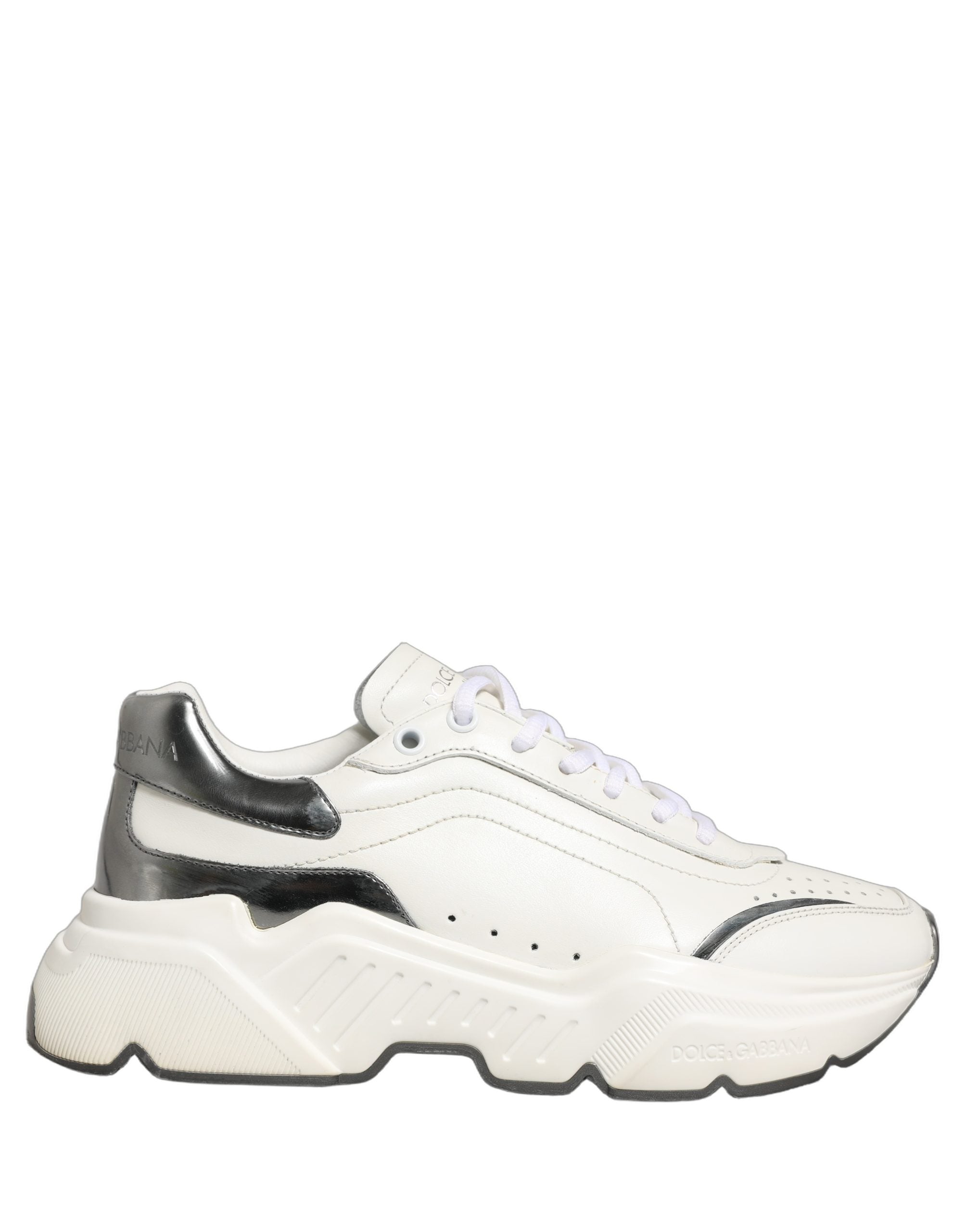 Dolce & Gabbana White Silver Daymaster Leather Low Top Sneakers Women's Shoes (Pre-Owned)