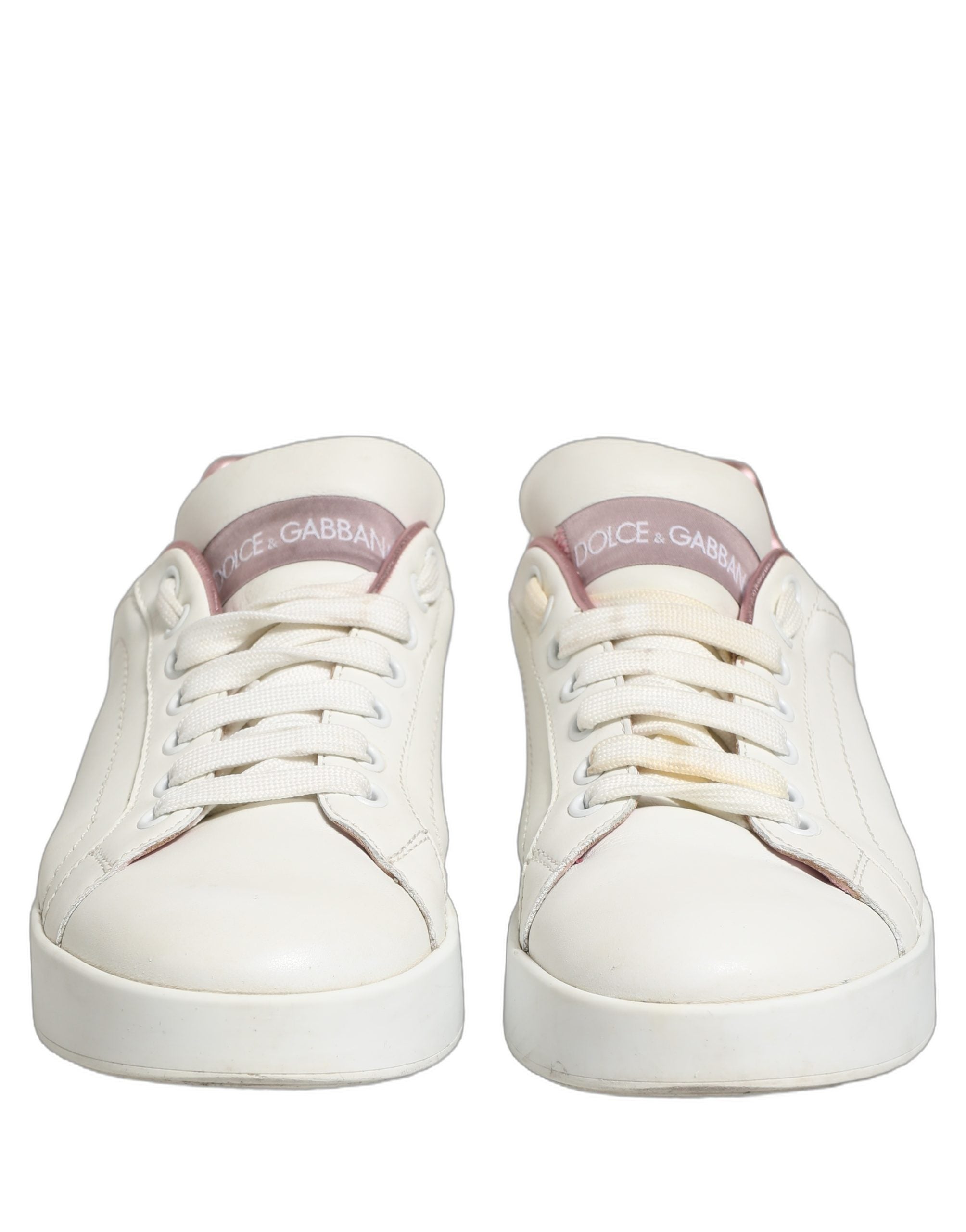 Dolce & Gabbana White Pink Leather Low Top Sneakers Women's Shoes (Pre-Owned)