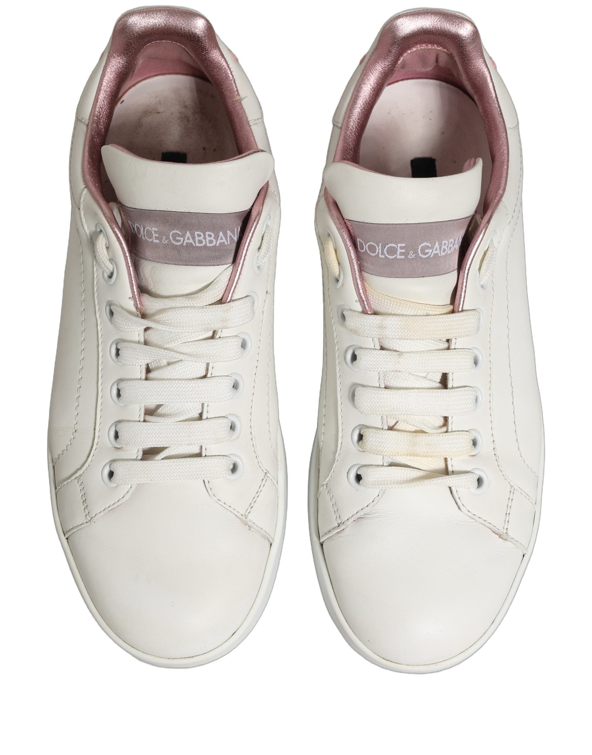 Dolce & Gabbana White Pink Leather Low Top Sneakers Women's Shoes (Pre-Owned)
