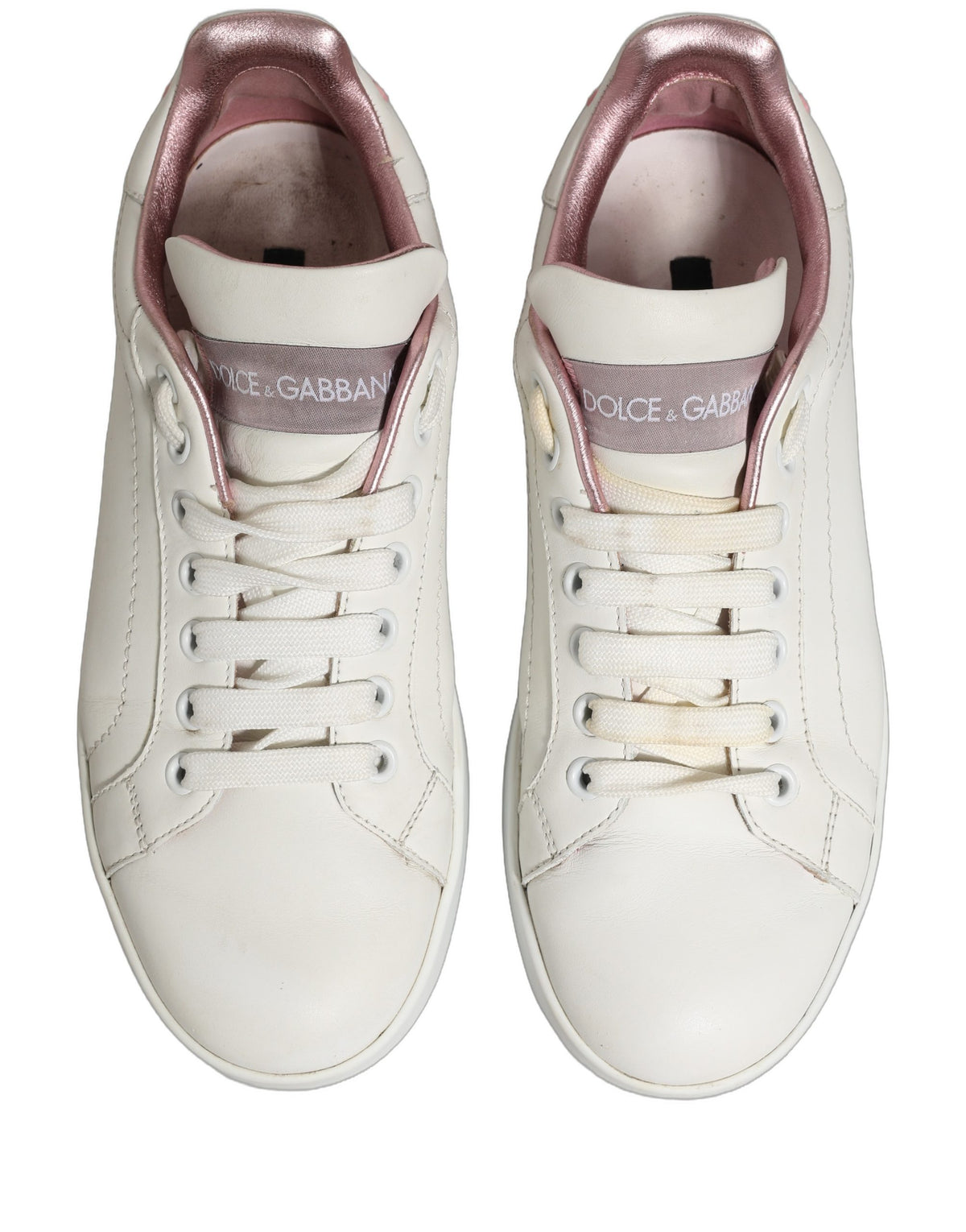 Dolce & Gabbana White Pink Leather Low Top Sneakers Women's Shoes (Pre-Owned)