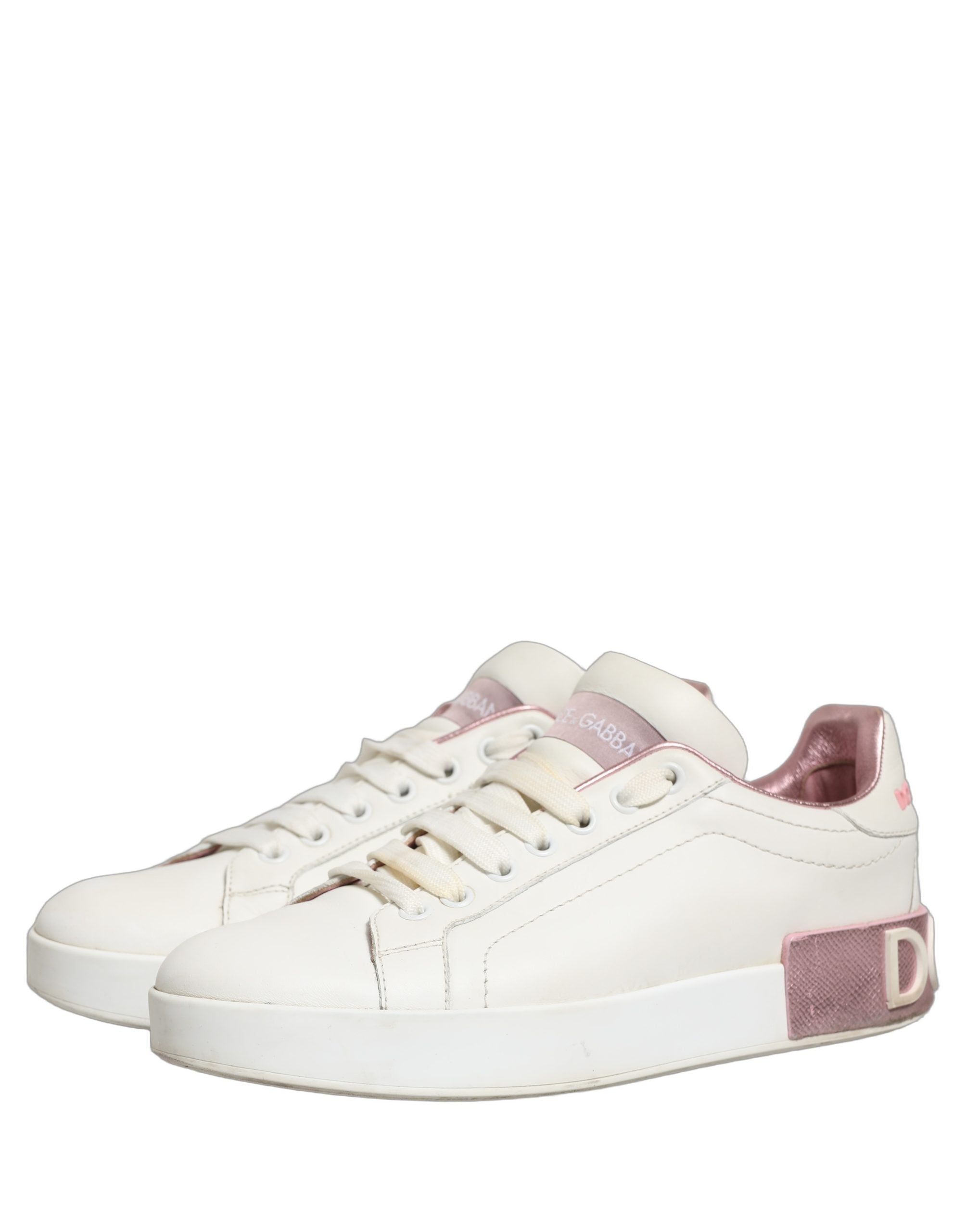 Dolce & Gabbana White Pink Leather Low Top Sneakers Women's Shoes (Pre-Owned)