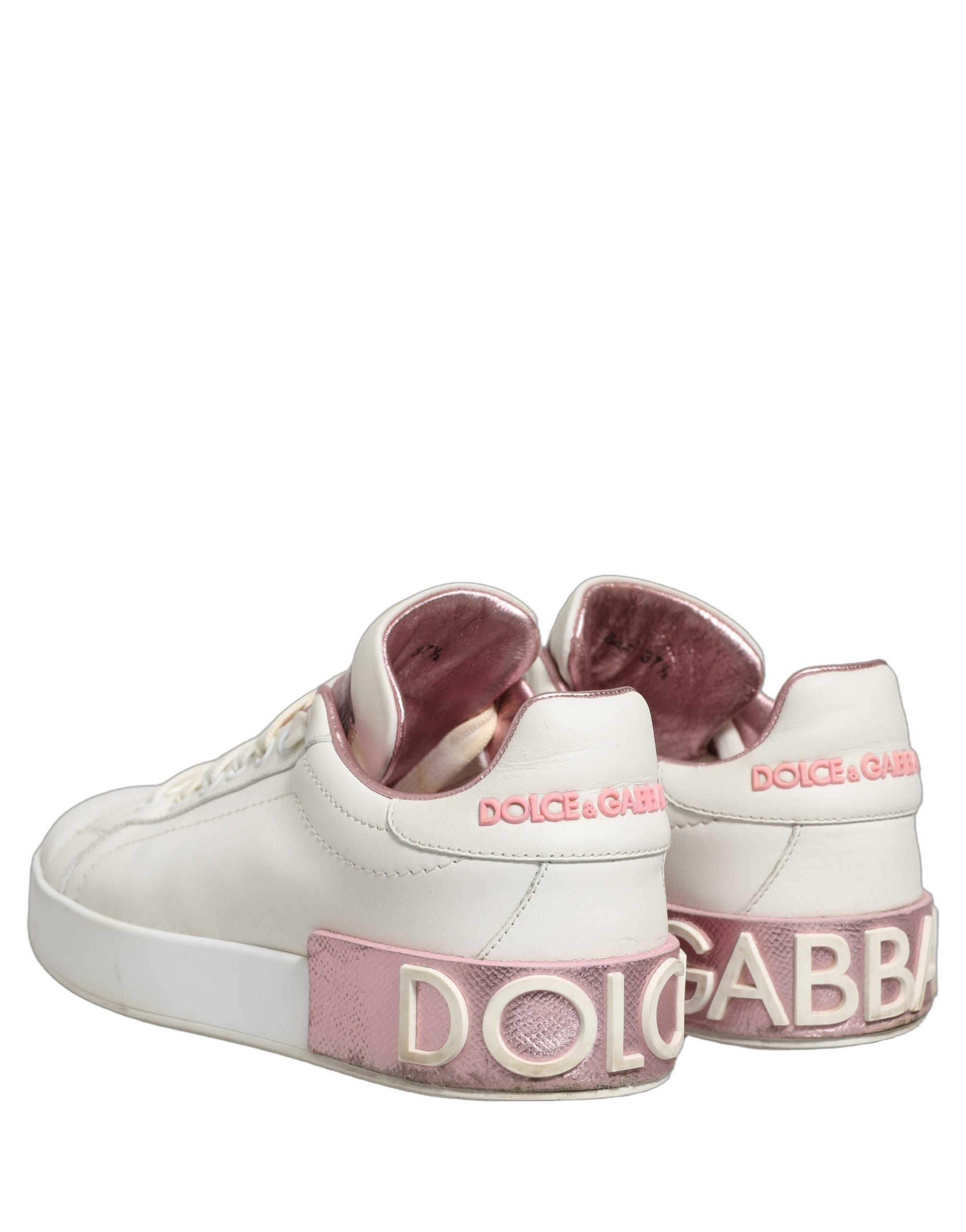 Dolce & Gabbana White Pink Leather Low Top Sneakers Women's Shoes (Pre-Owned)
