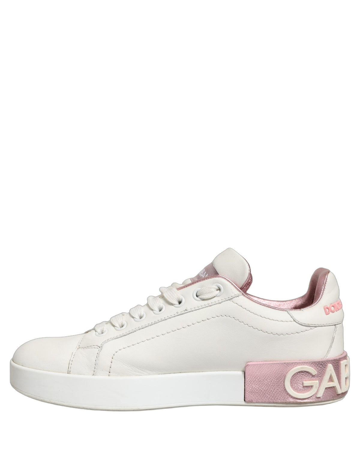 Dolce & Gabbana White Pink Leather Low Top Sneakers Women's Shoes (Pre-Owned)