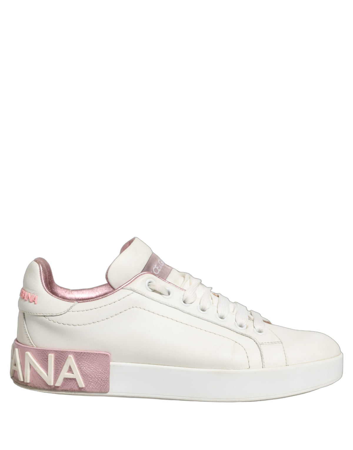 Dolce & Gabbana White Pink Leather Low Top Sneakers Women's Shoes (Pre-Owned)