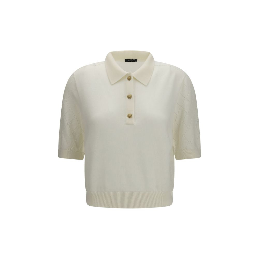 Balmain White Wool Oves Aries Polo Women's Shirt