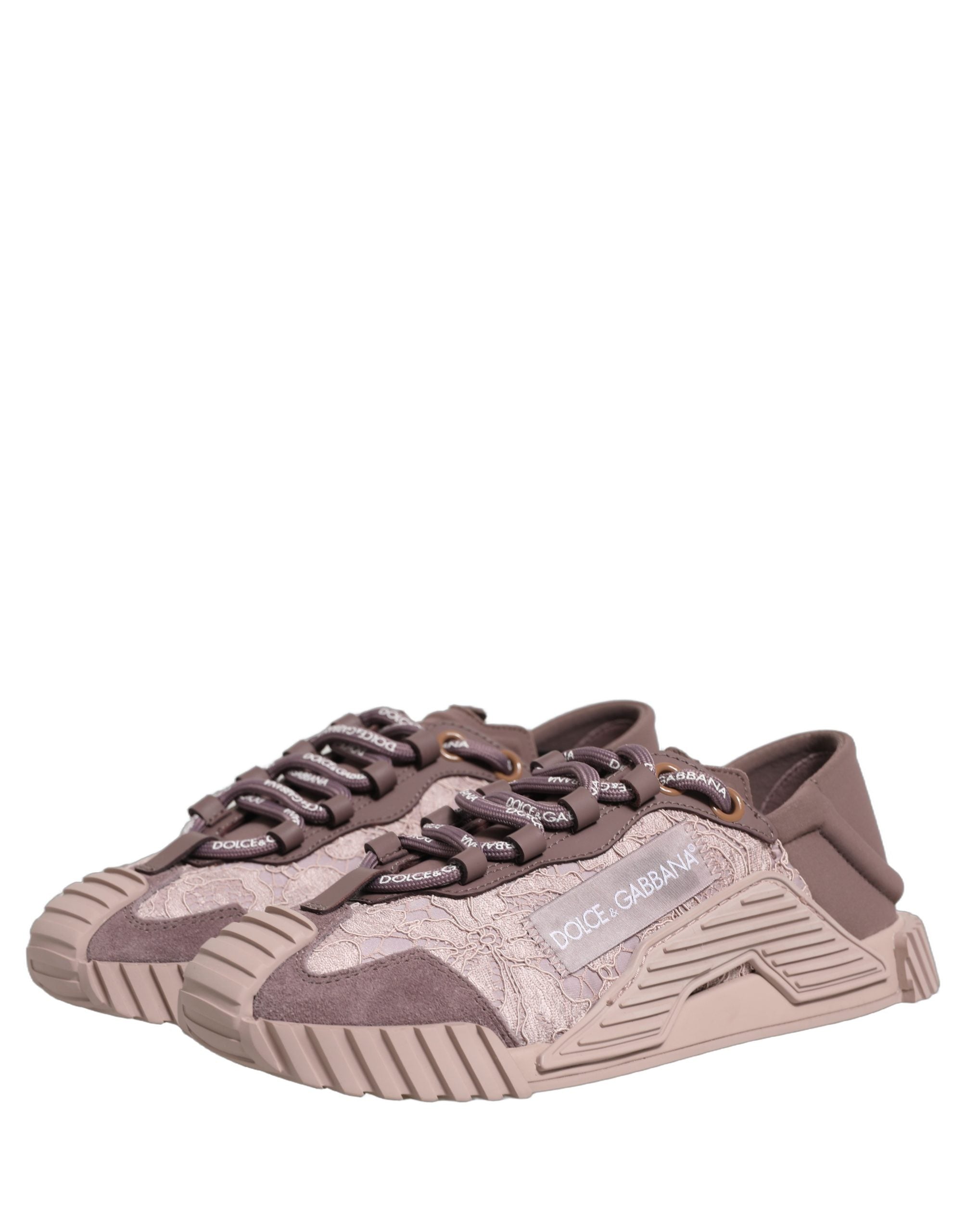 Dolce & Gabbana Pink Lace NS1 Low Top Sneaker Sports Women's Shoes