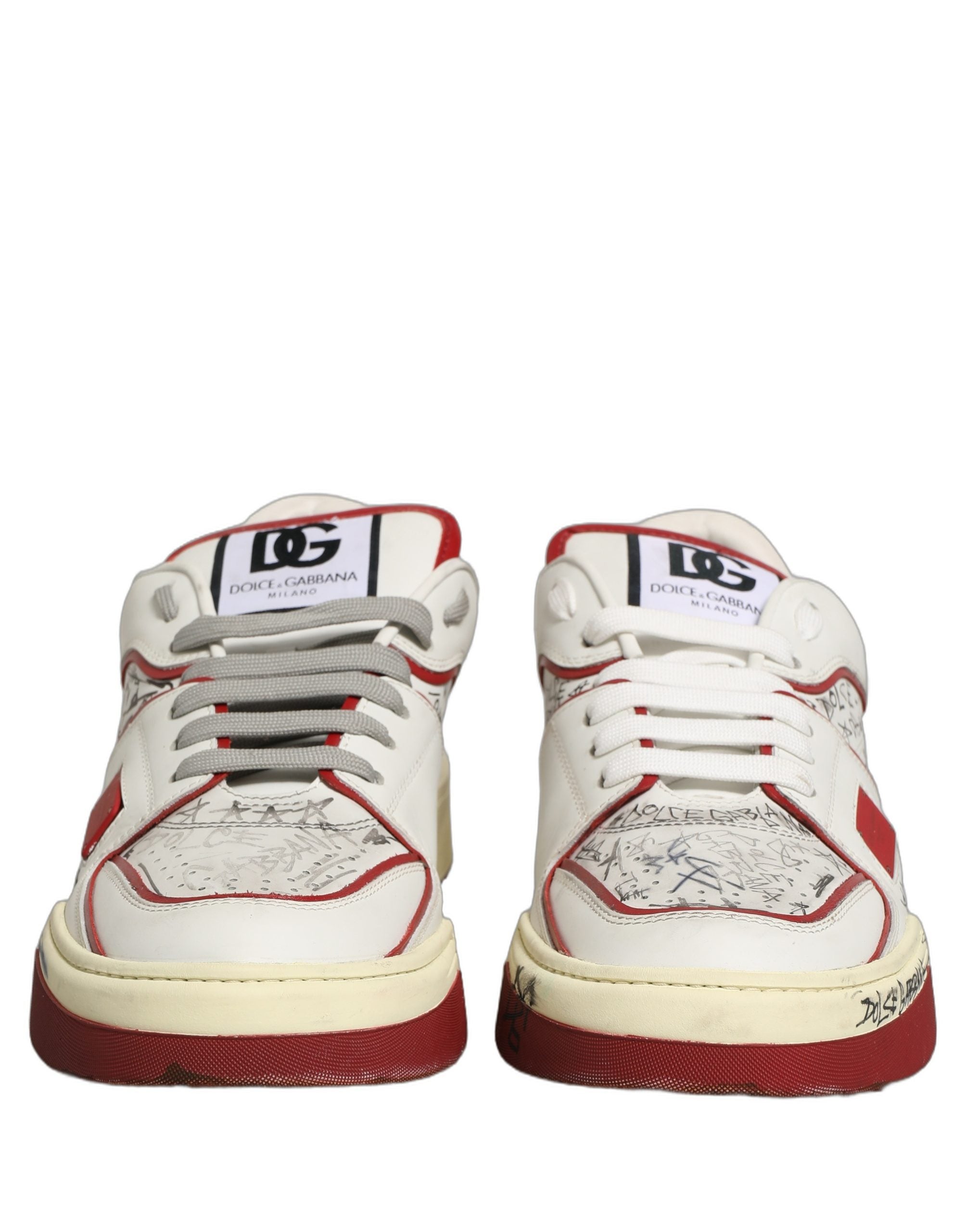Dolce & Gabbana White Red New Roma Graffiti Sneakers Men's Shoes (Pre-Owned)