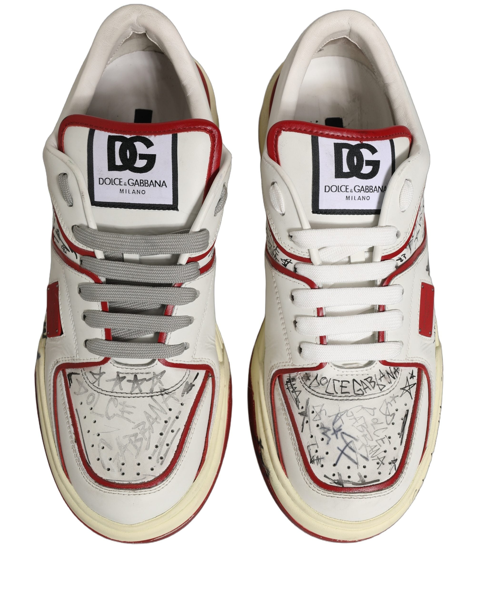 Dolce & Gabbana White Red New Roma Graffiti Sneakers Men's Shoes (Pre-Owned)