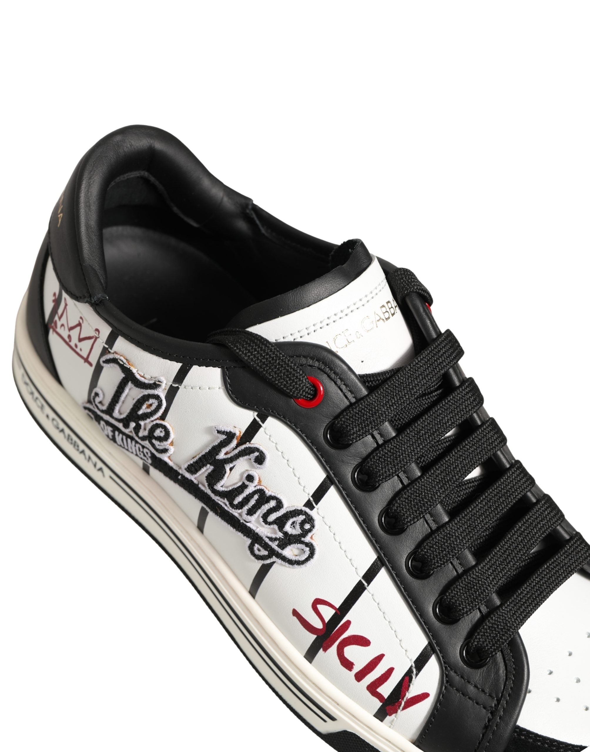 Dolce & Gabbana White Black DG Logo King Patch Low-Top Sneaker Men's Shoes