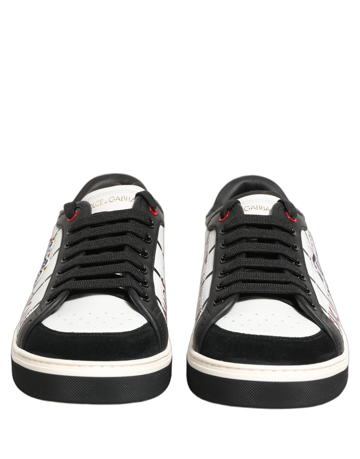 Dolce & Gabbana White Black DG Logo King Patch Low-Top Sneaker Men's Shoes