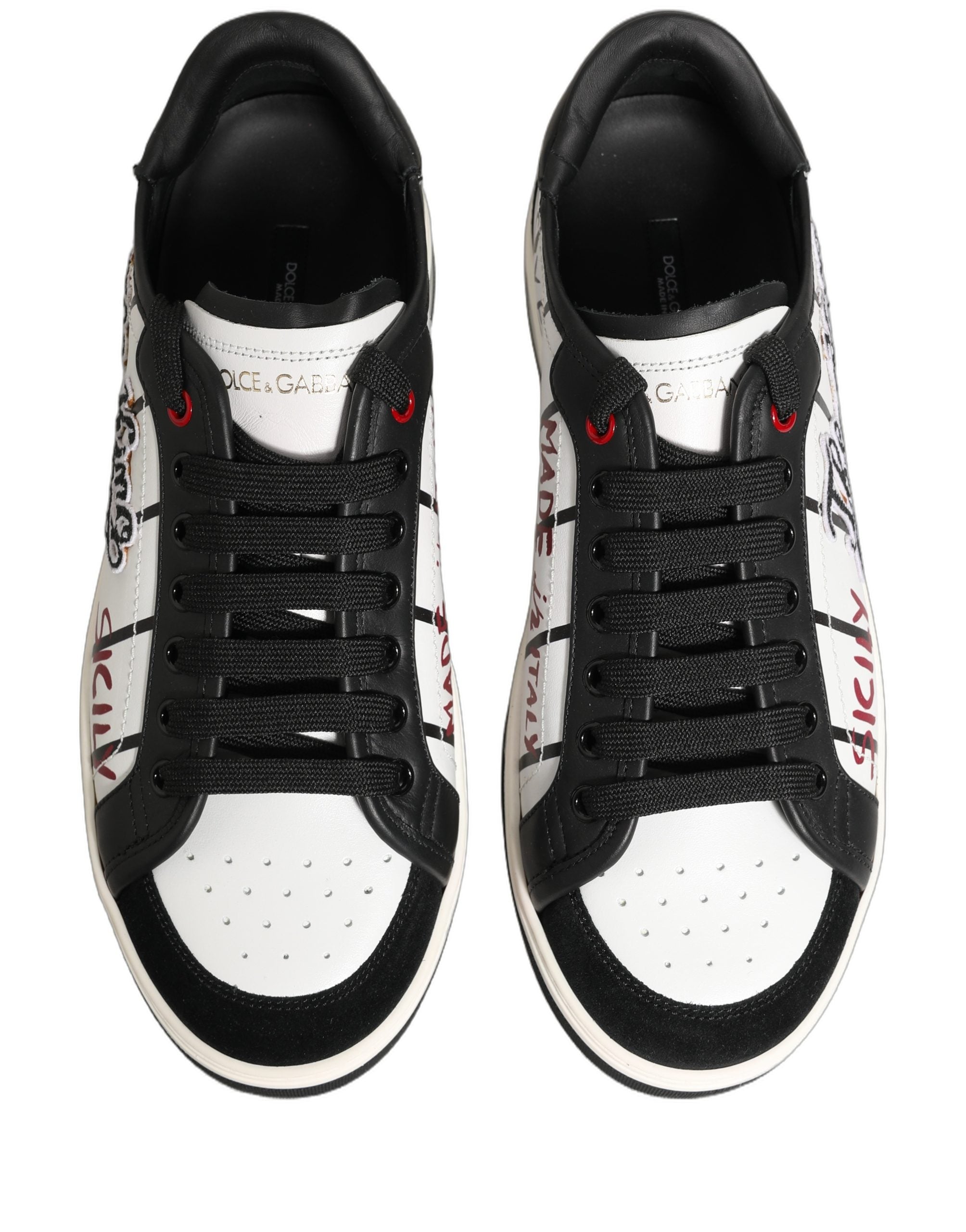 Dolce & Gabbana White Black DG Logo King Patch Low-Top Sneaker Men's Shoes