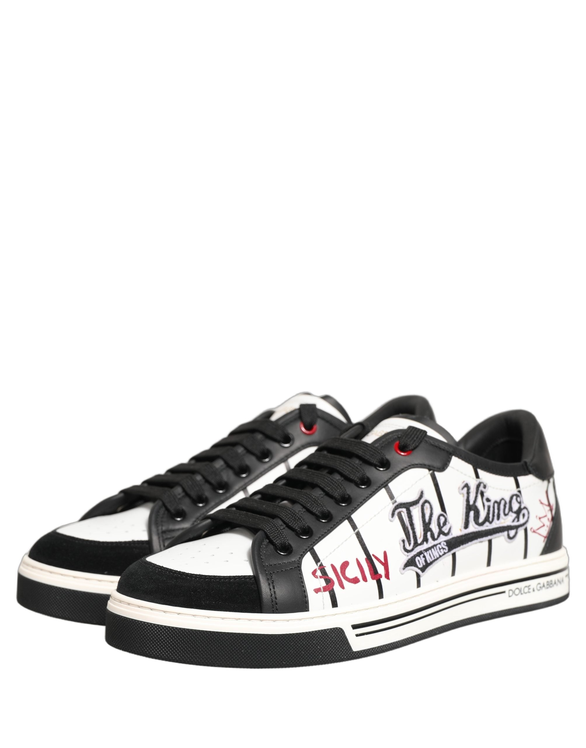 Dolce & Gabbana White Black DG Logo King Patch Low-Top Sneaker Men's Shoes