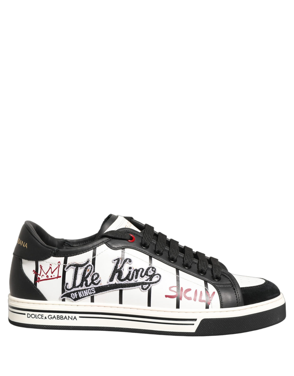 Dolce & Gabbana White Black DG Logo King Patch Low-Top Sneaker Men's Shoes