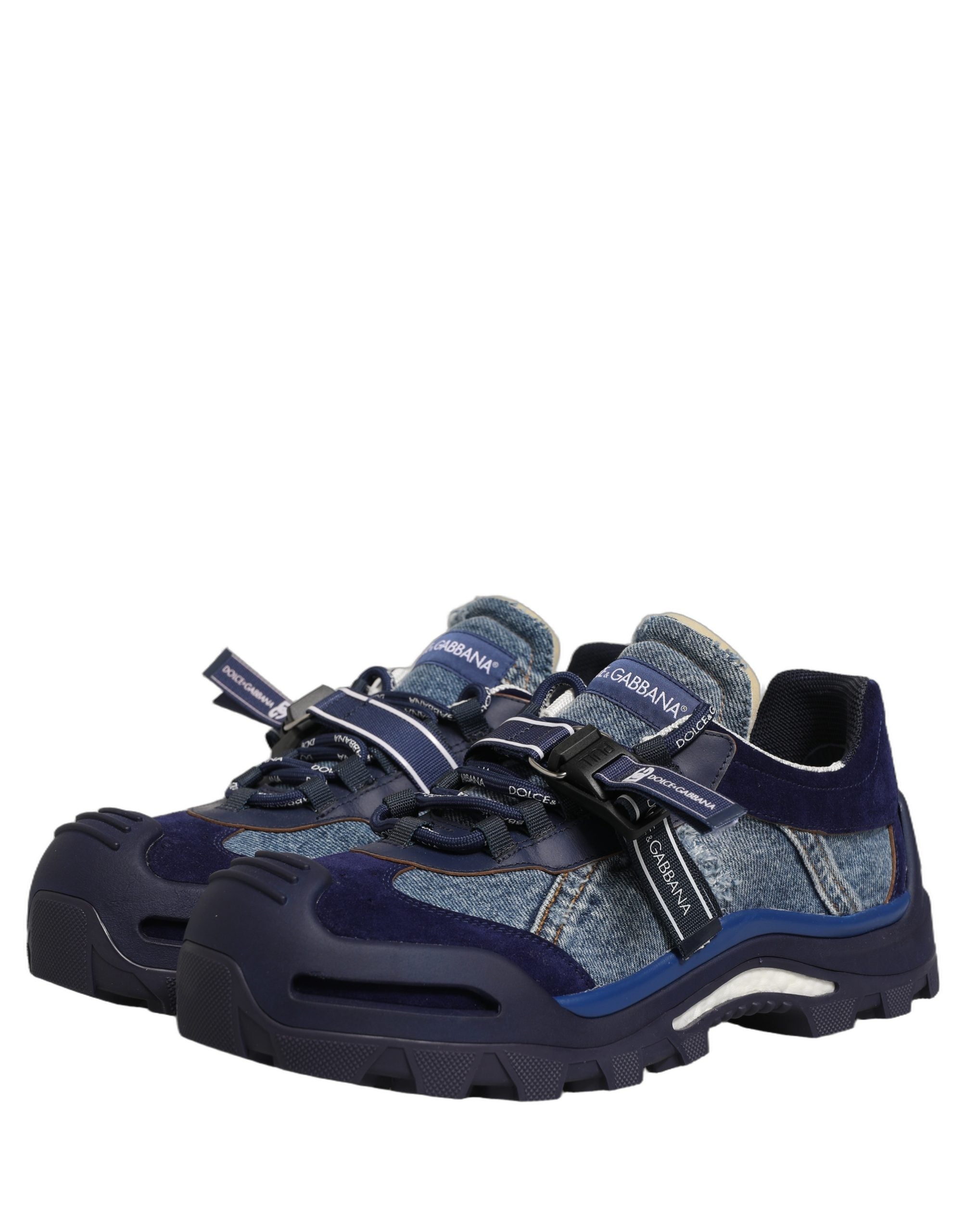Dolce & Gabbana Blue Airmaster Panelled Low Top Denim Sneakers Men's Shoes