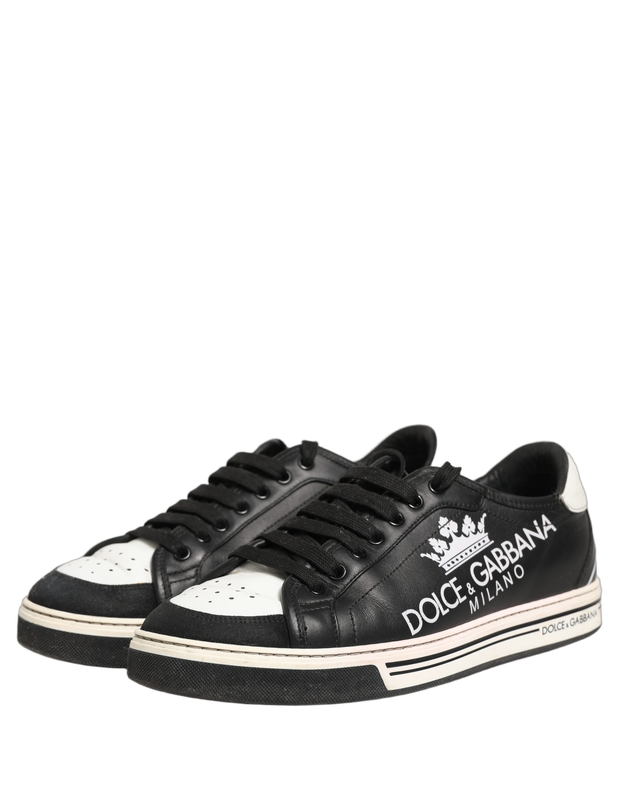 Dolce & Gabbana Black Leather Crown Milano Men Sneakers Men's Shoes (Pre-Owned)