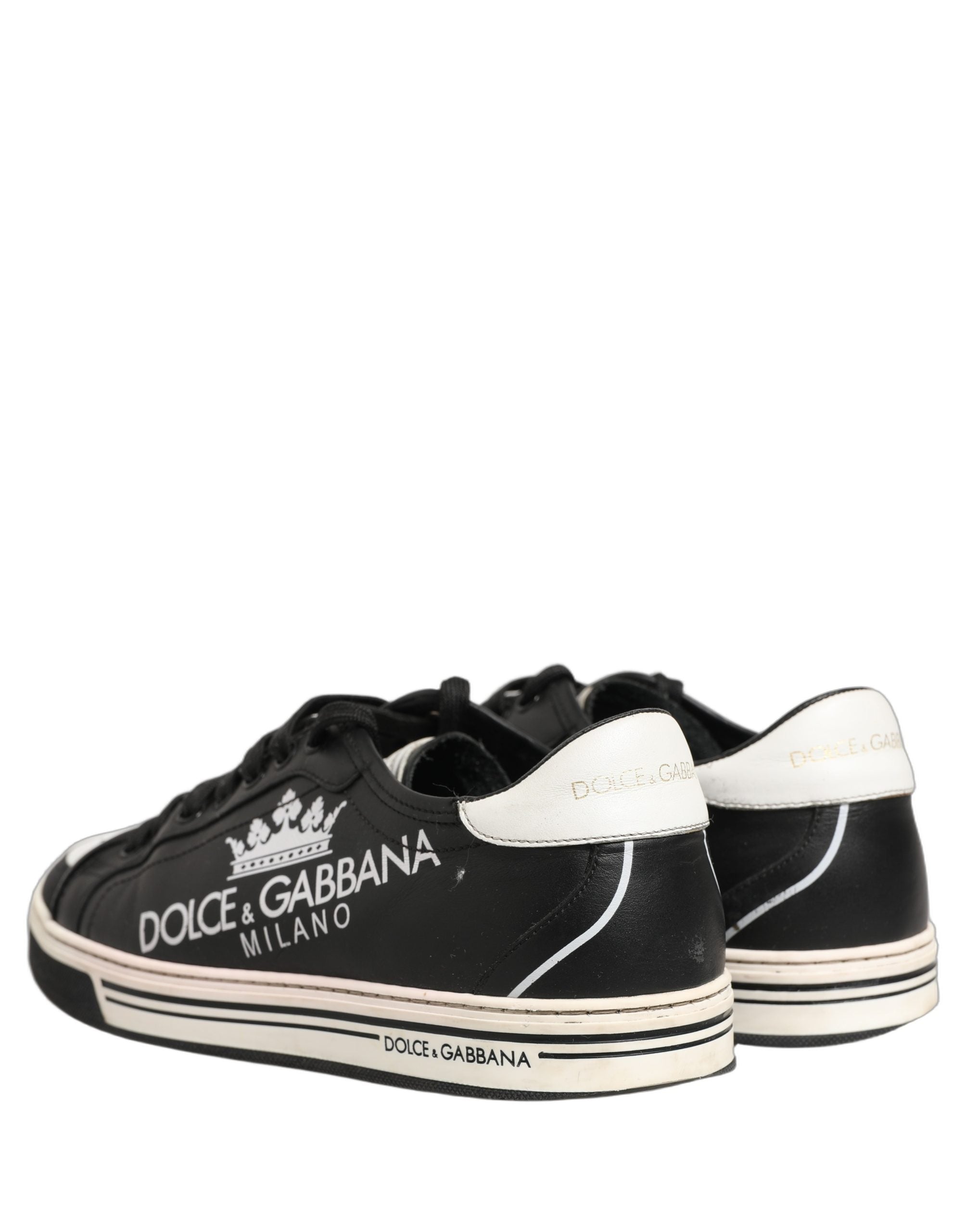 Dolce & Gabbana Black Leather Crown Milano Men Sneakers Men's Shoes (Pre-Owned)