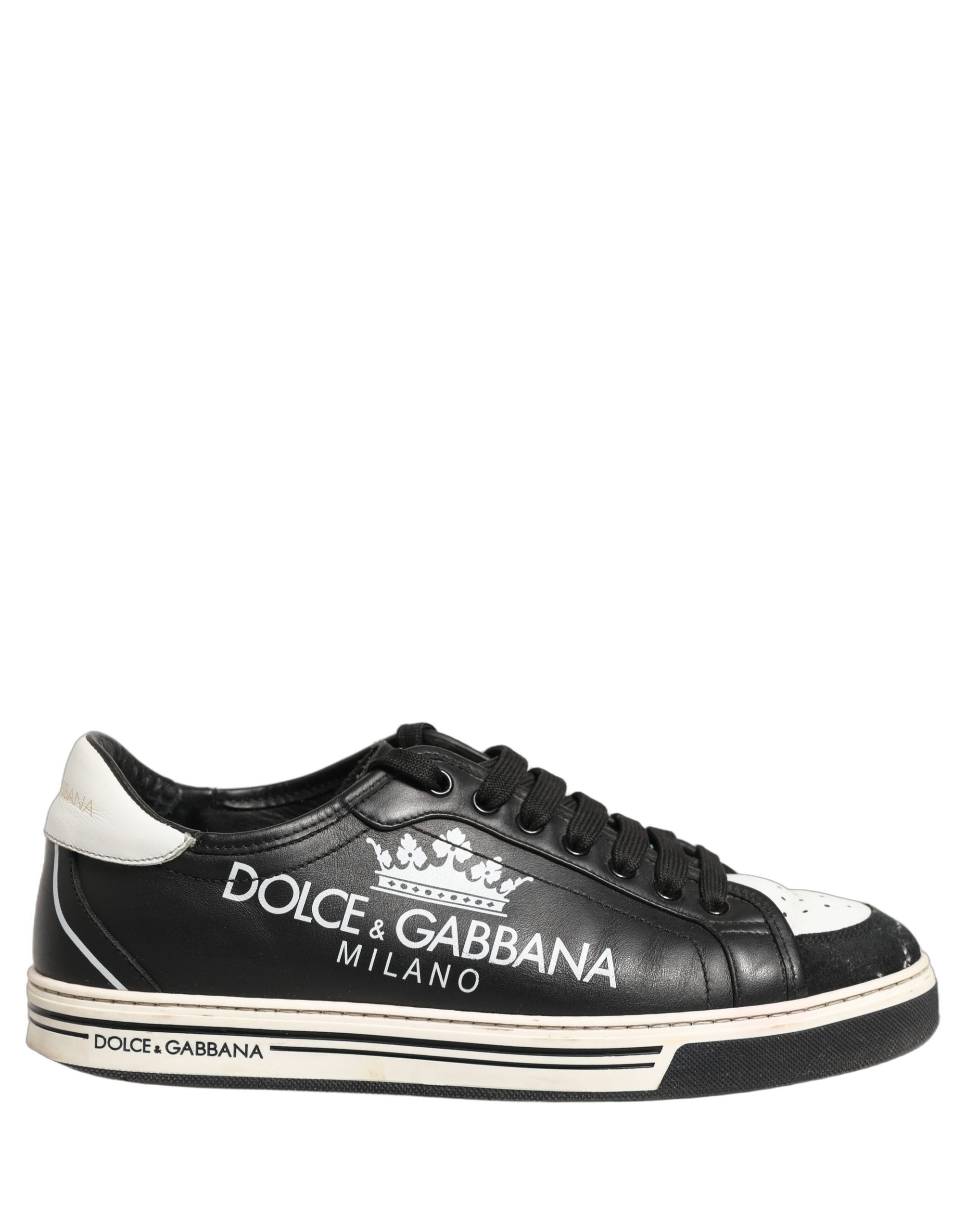 Dolce & Gabbana Black Leather Crown Milano Men Sneakers Men's Shoes (Pre-Owned)