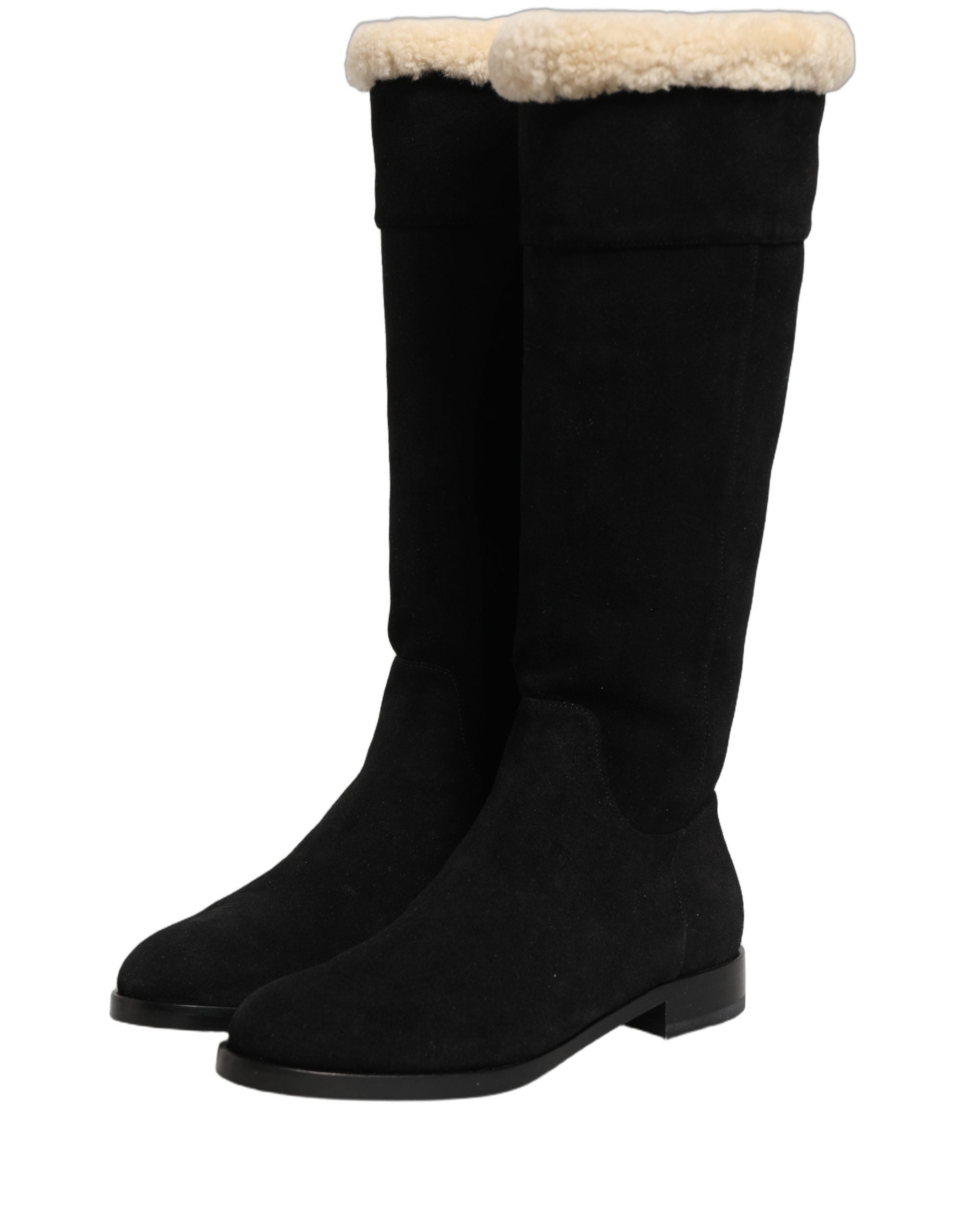 Dolce & Gabbana Black Suede Leather Knee High Boots Women's Shoes