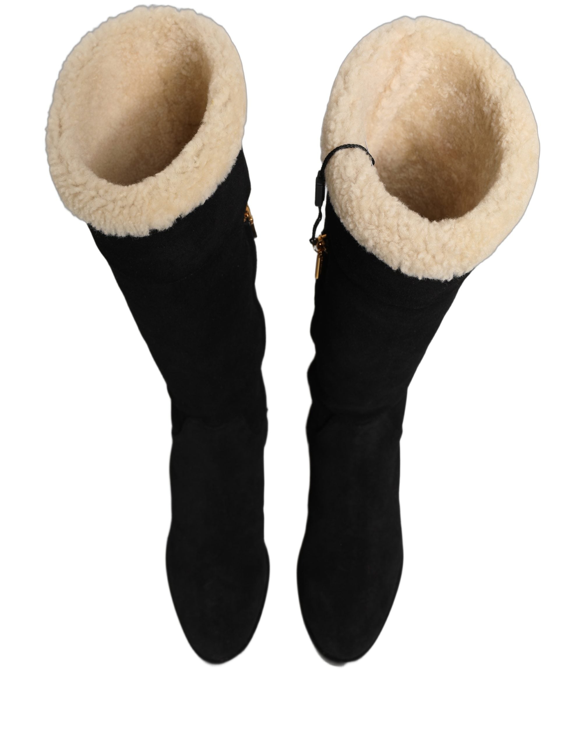 Dolce & Gabbana Black Suede Leather Knee High Boots Women's Shoes