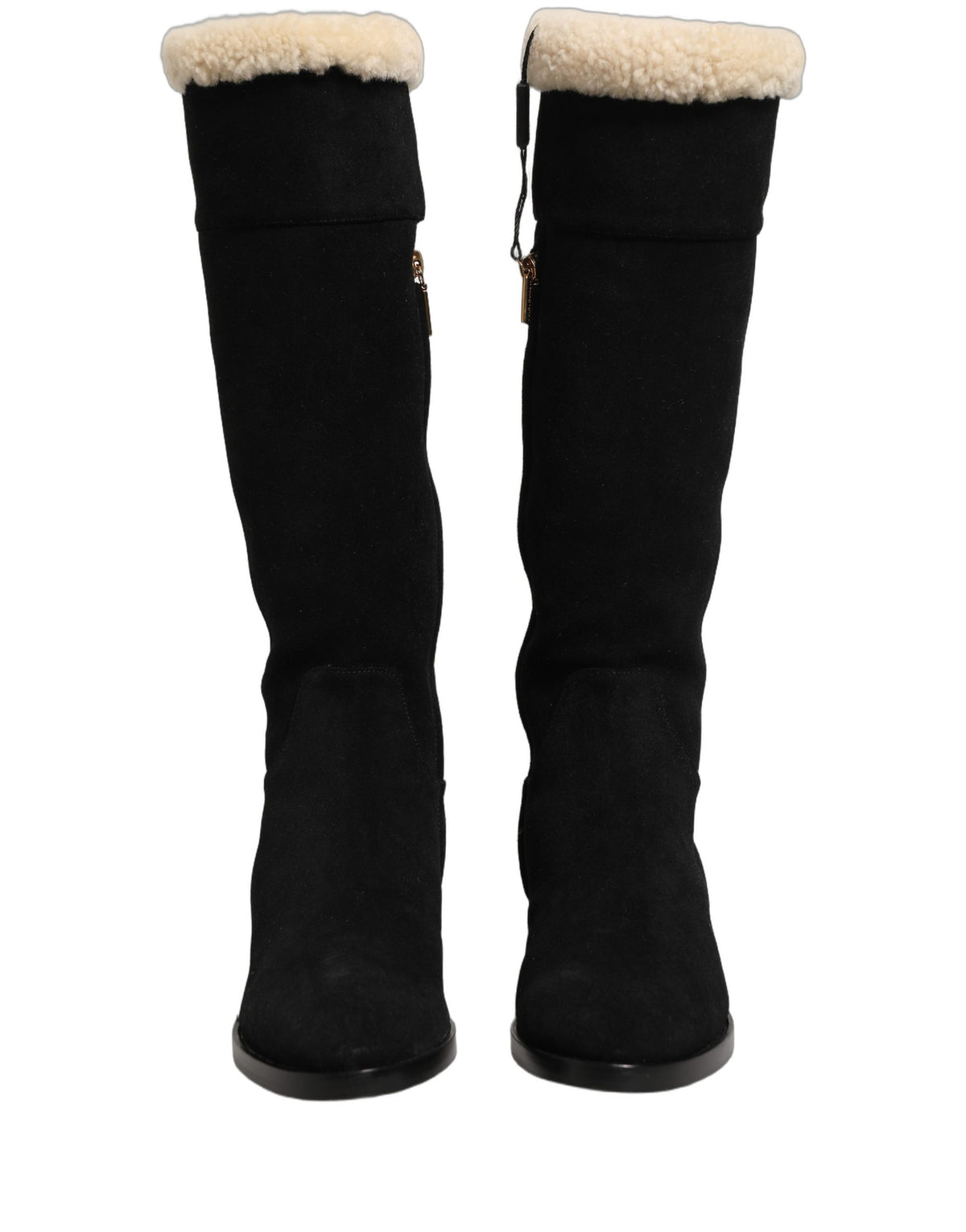Dolce & Gabbana Black Suede Leather Knee High Boots Women's Shoes