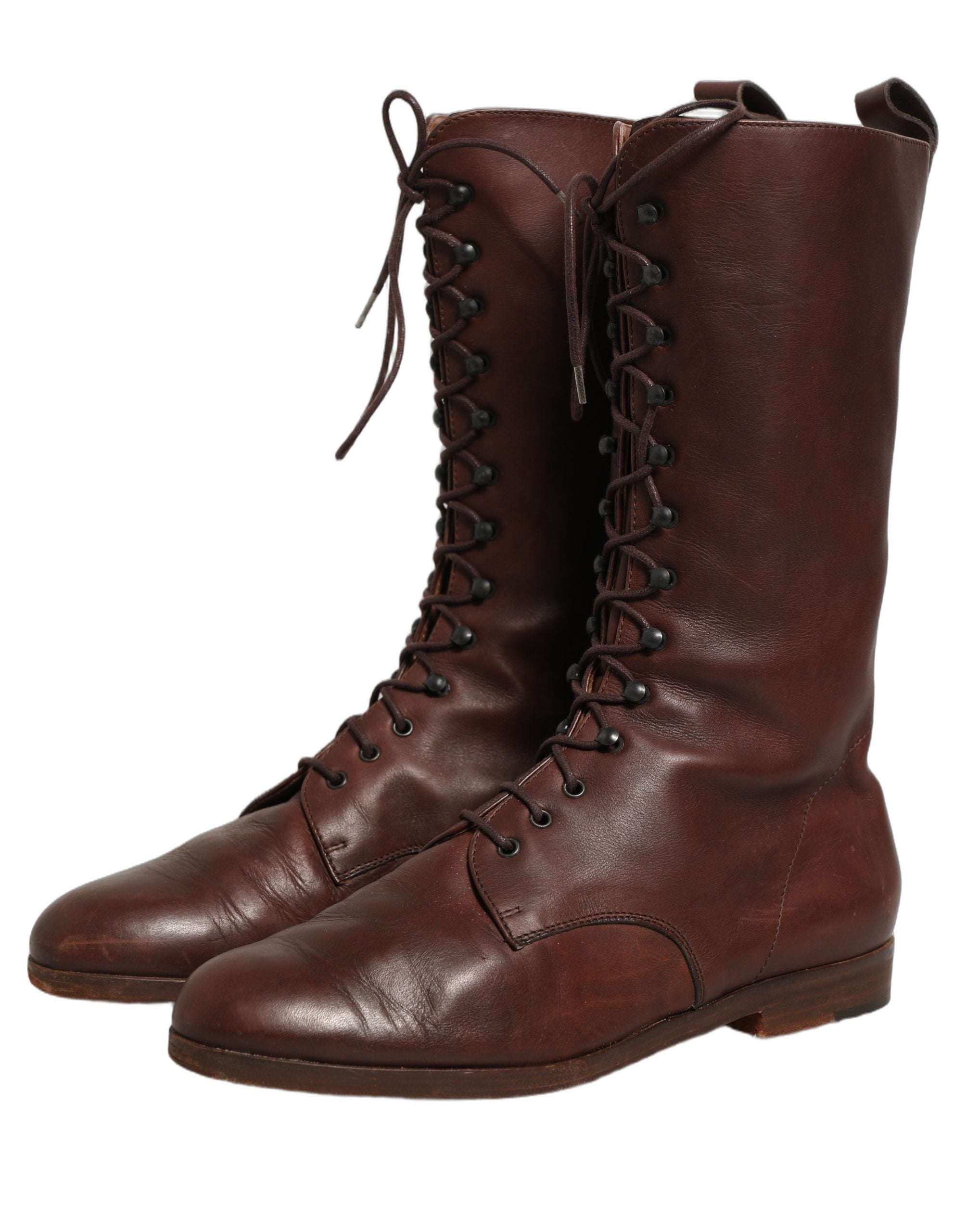 Dolce & Gabbana Brown Leather Lace Up Mid Calf Boots Women's Shoes (Pre-Owned)