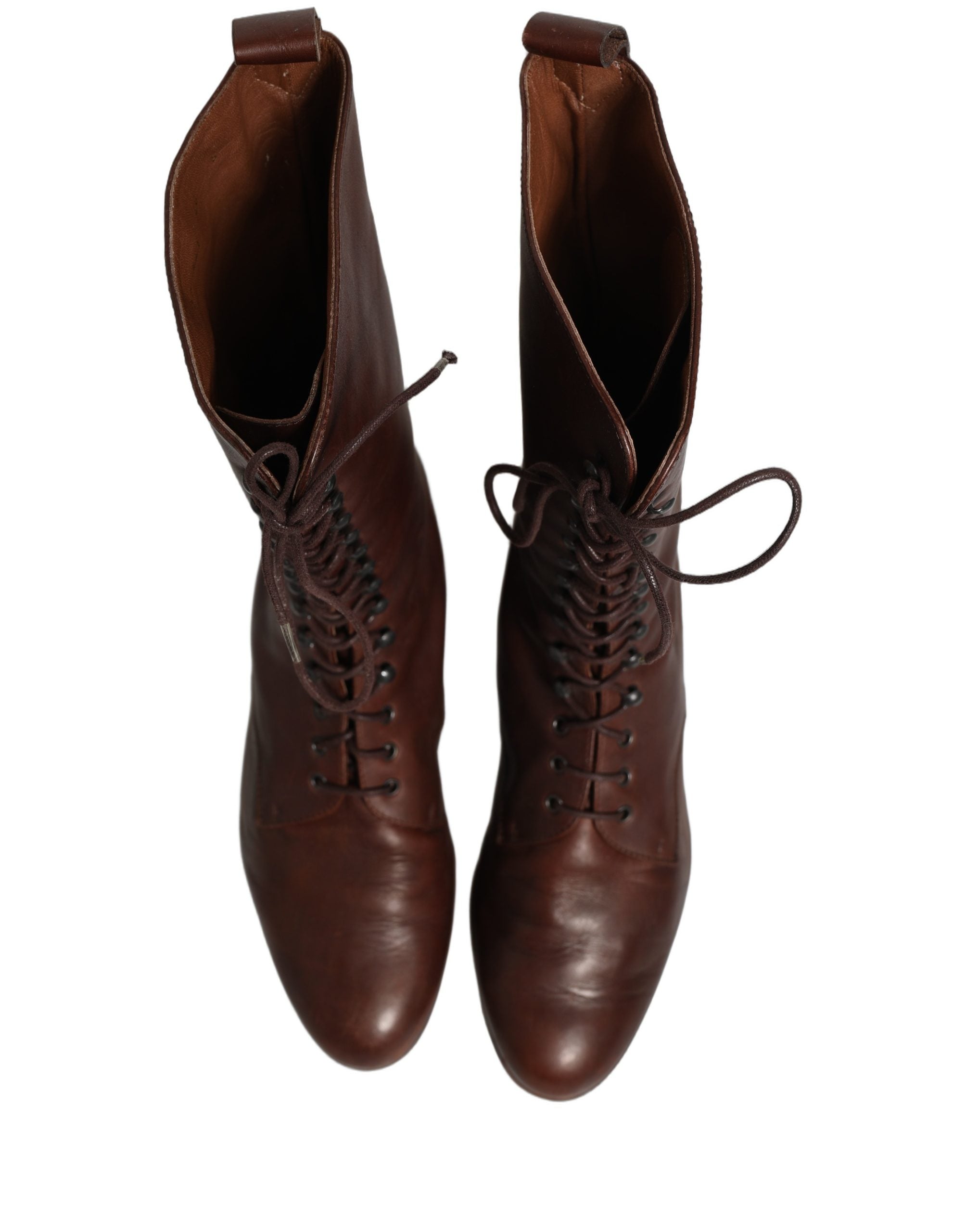 Dolce & Gabbana Brown Leather Lace Up Mid Calf Boots Women's Shoes (Pre-Owned)
